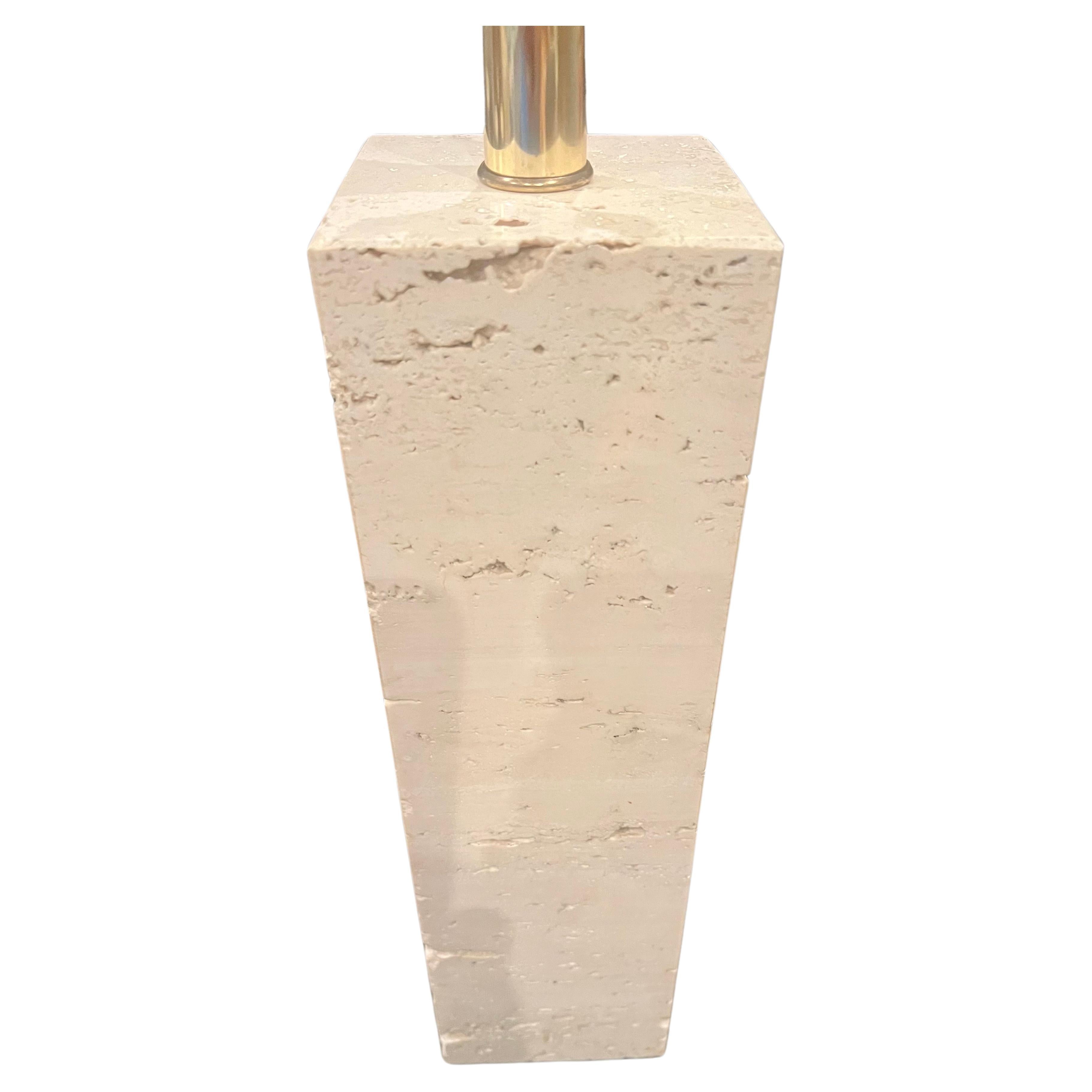 Solid Block of  Travertine, Table Lamp with Brass Fittings Postmodern In Good Condition For Sale In San Diego, CA