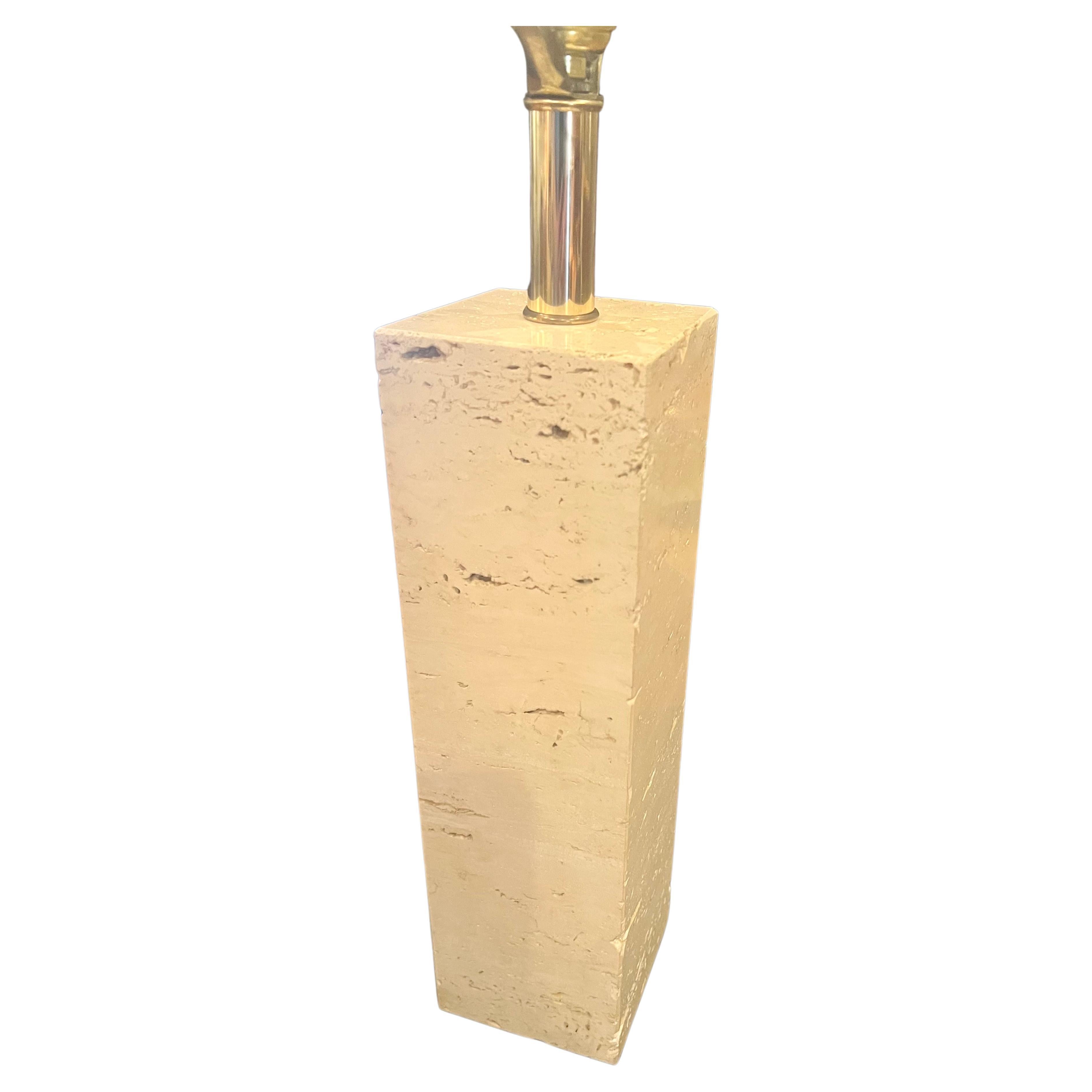 20th Century Solid Block of  Travertine, Table Lamp with Brass Fittings Postmodern For Sale