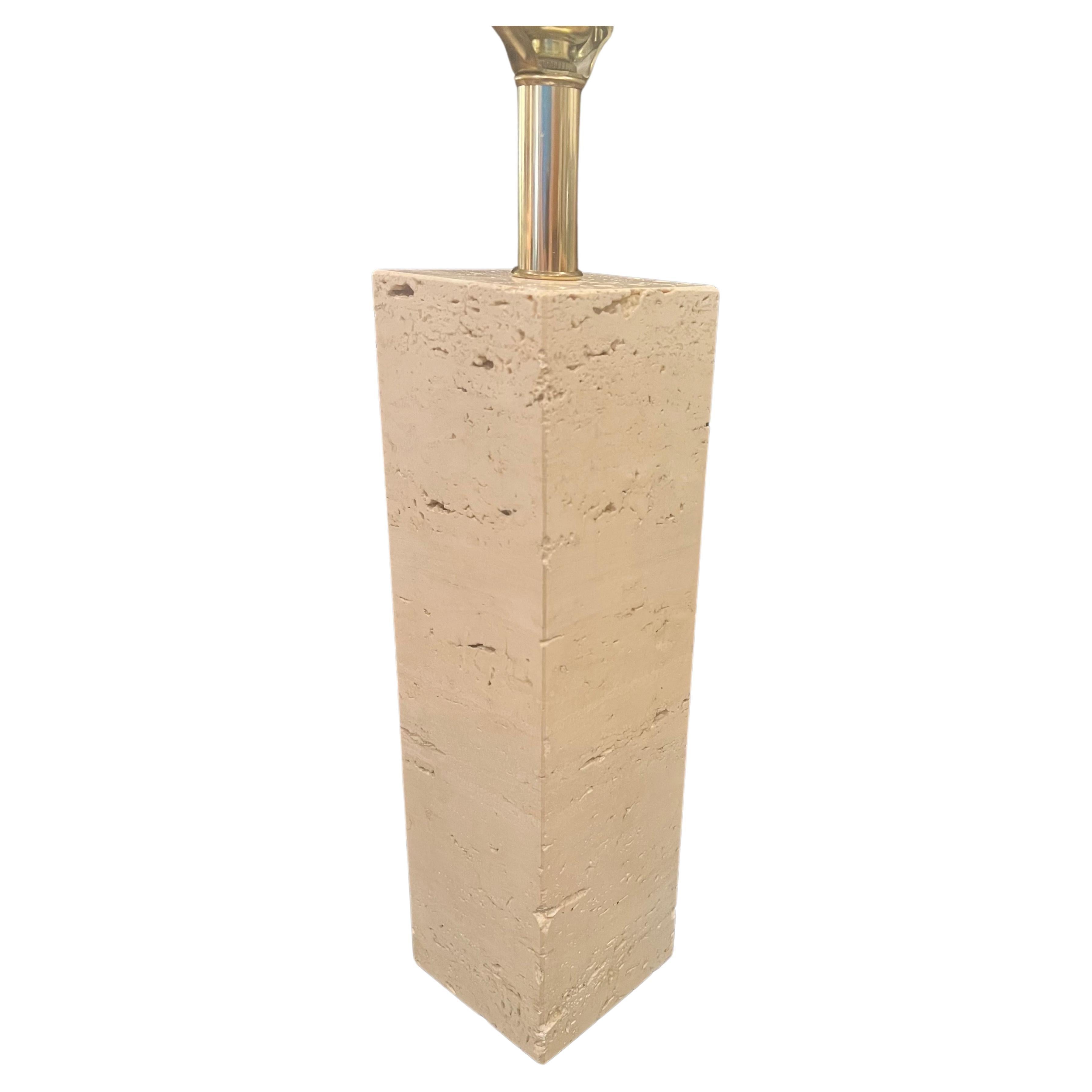 Solid Block of  Travertine, Table Lamp with Brass Fittings Postmodern