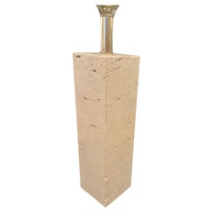 Solid Block of  Travertine, Table Lamp with Brass Fittings Postmodern