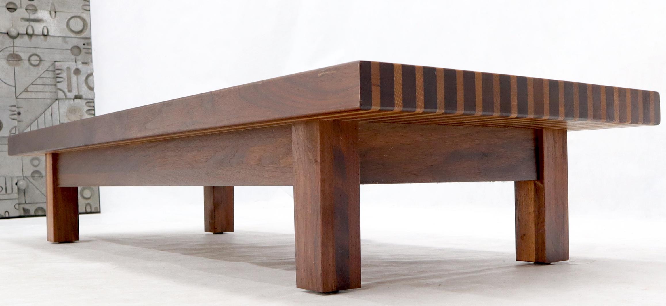 Mid-Century Modern Solid Block Walnut and Oak Rectangular Low Coffee Table