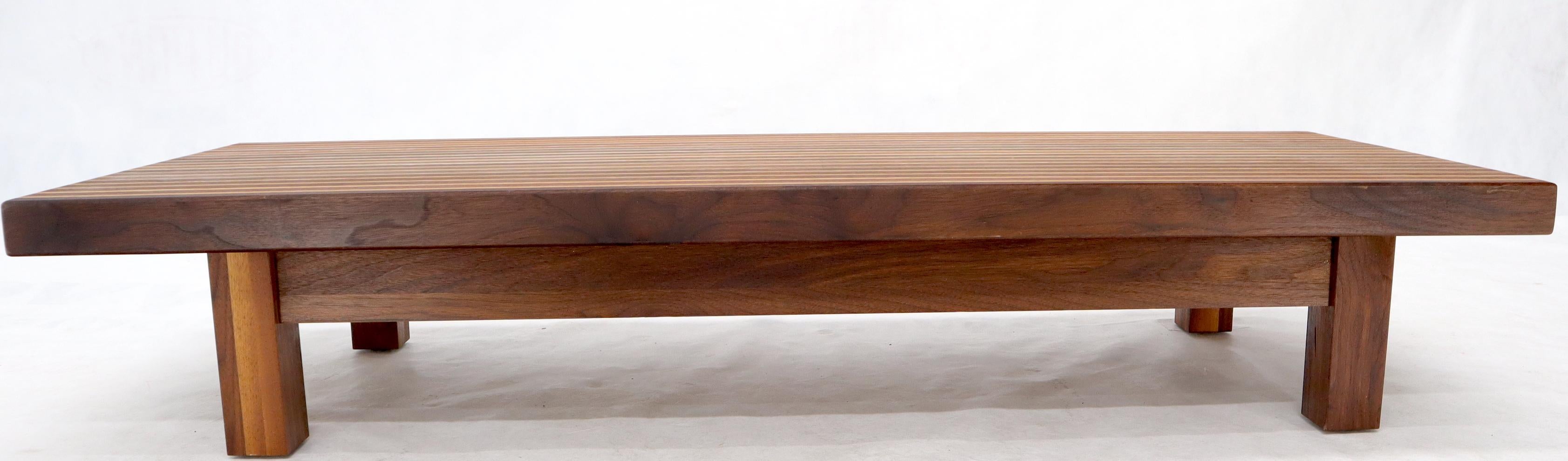 Unknown Solid Block Walnut and Oak Rectangular Low Coffee Table