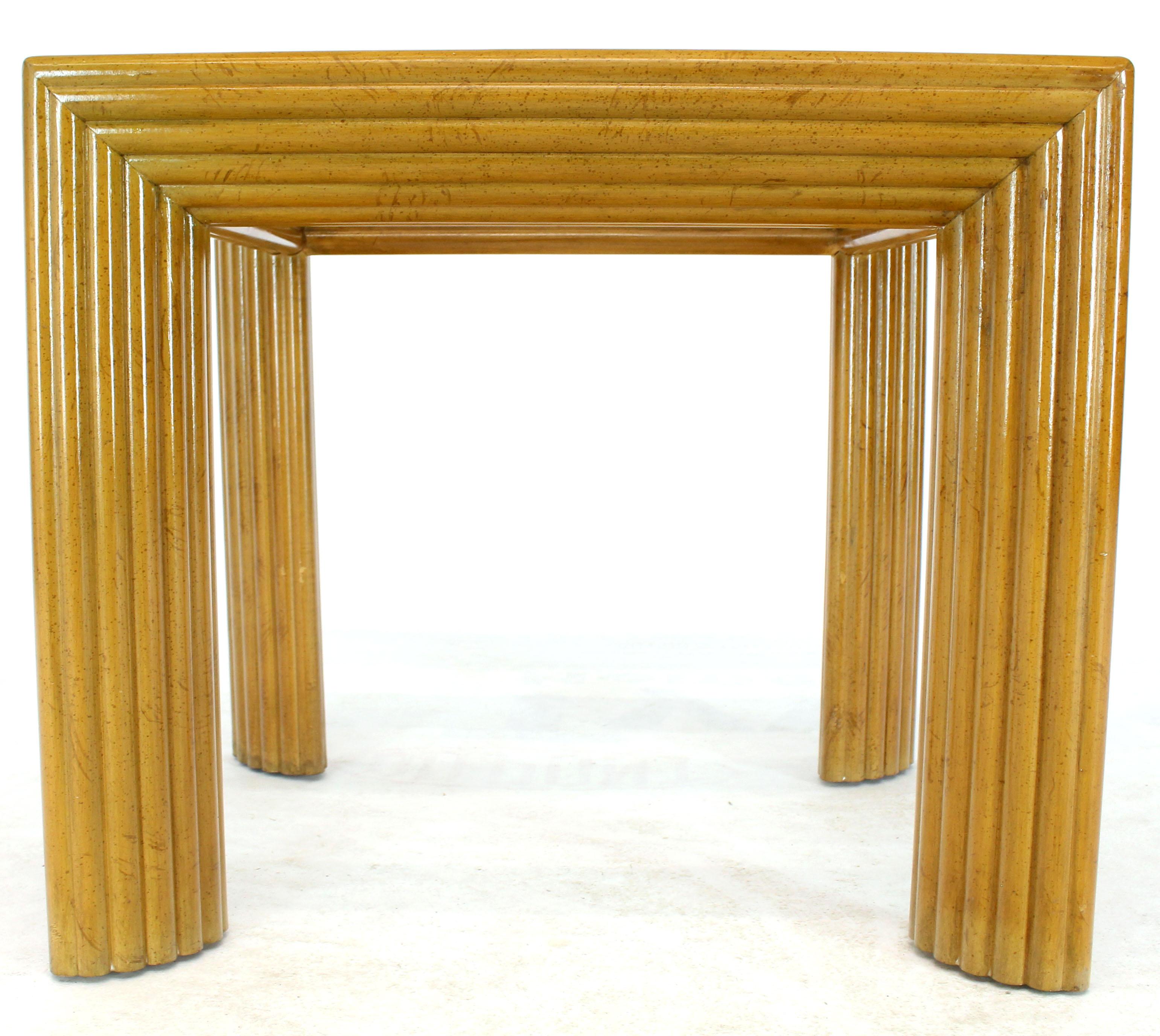 Mid-Century Modern blond finish birch end table stand. Heavy and solid design construction formed by meticulously grouped solid birch dowels. The finish and the color and design are in the manner of Edmund Spence.