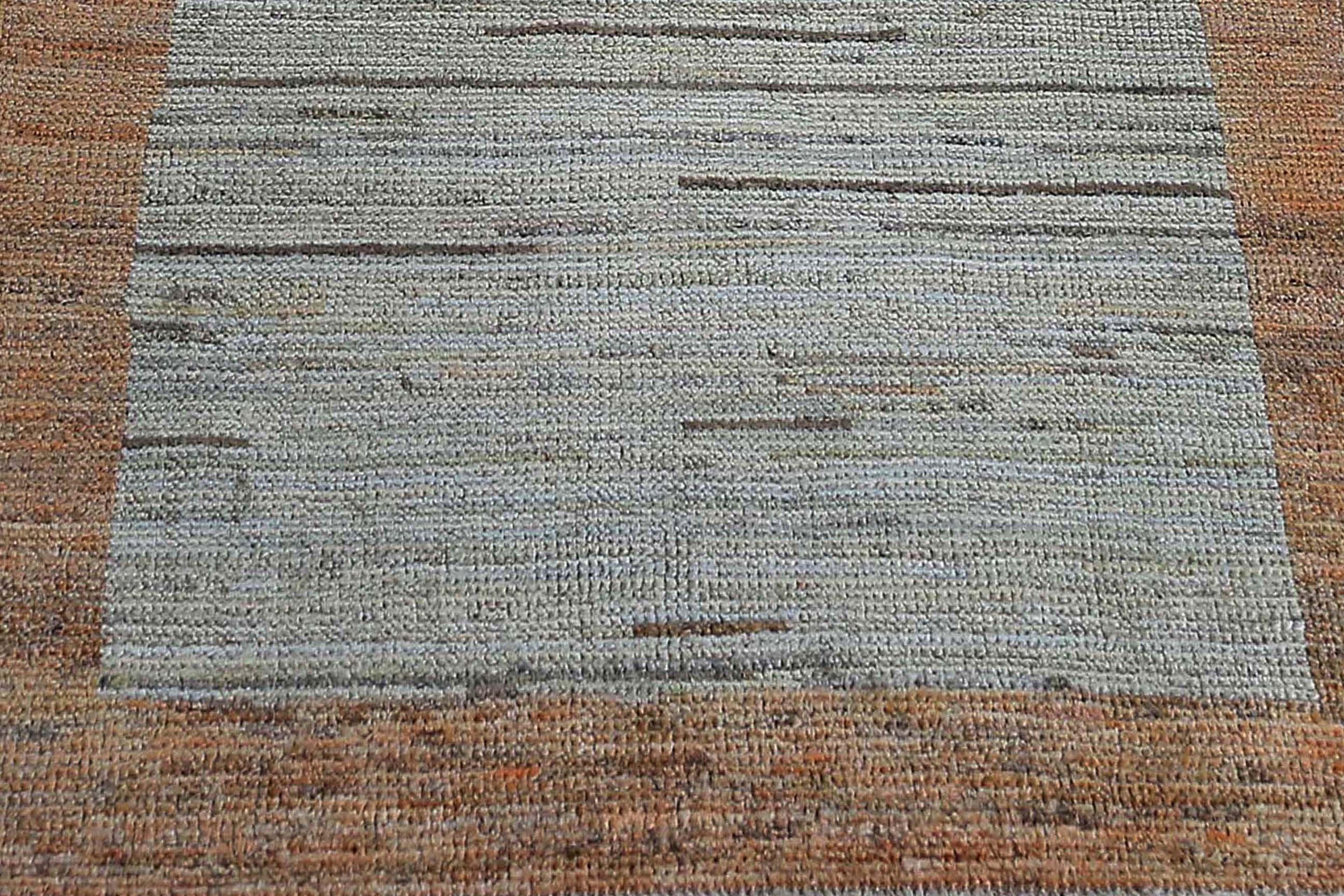 Solid Blue and Brown Turkish Runner For Sale 2