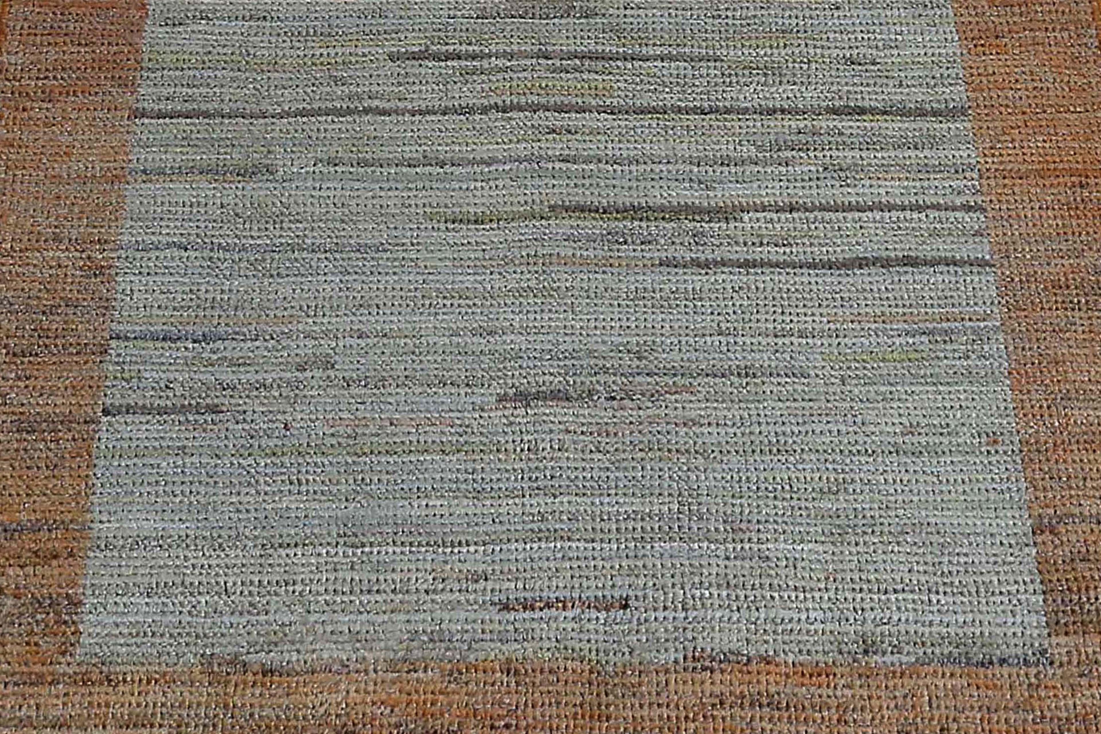 Solid Blue and Brown Turkish Runner For Sale 2