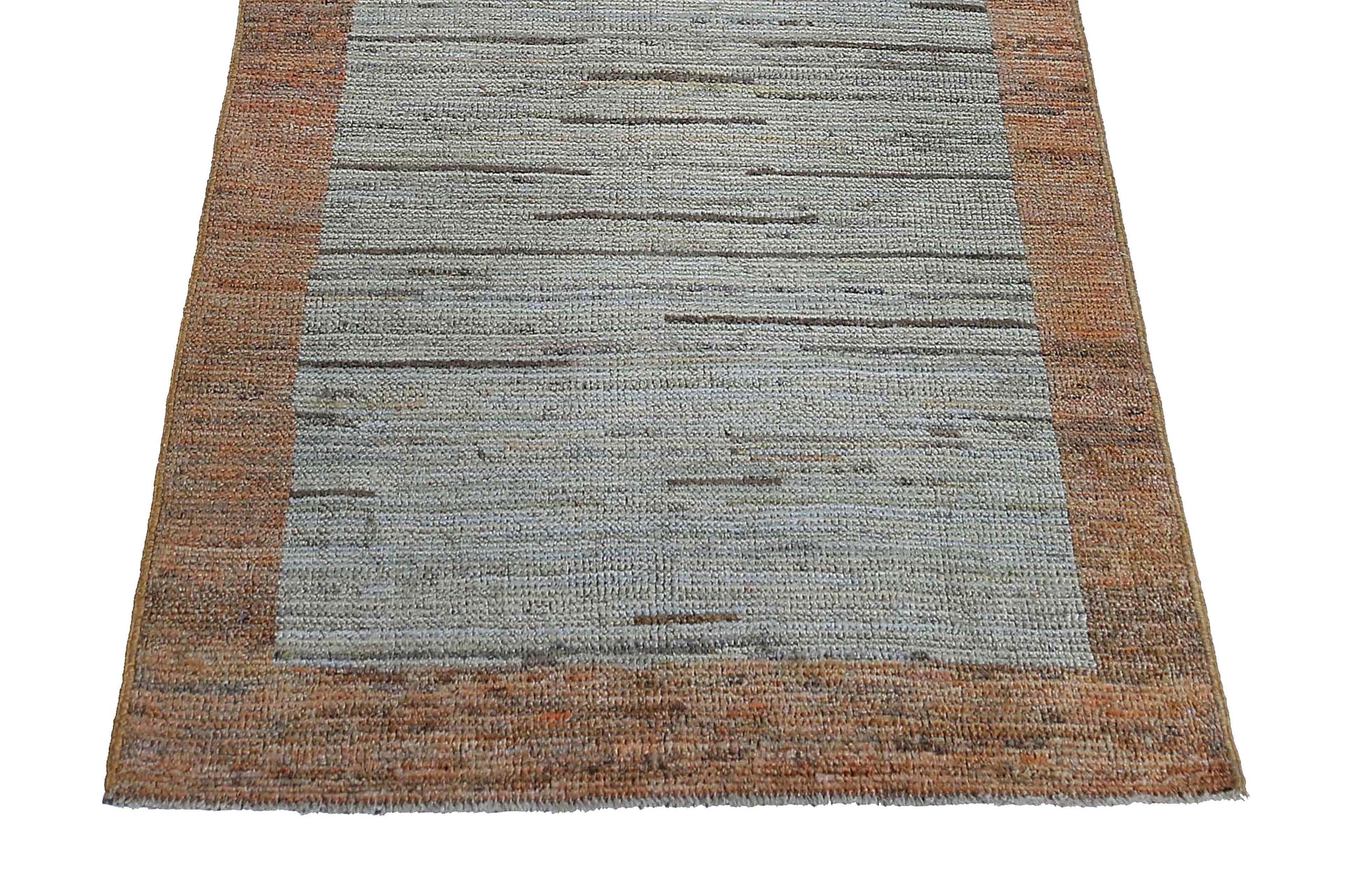 Solid Blue and Brown Turkish Runner For Sale 3