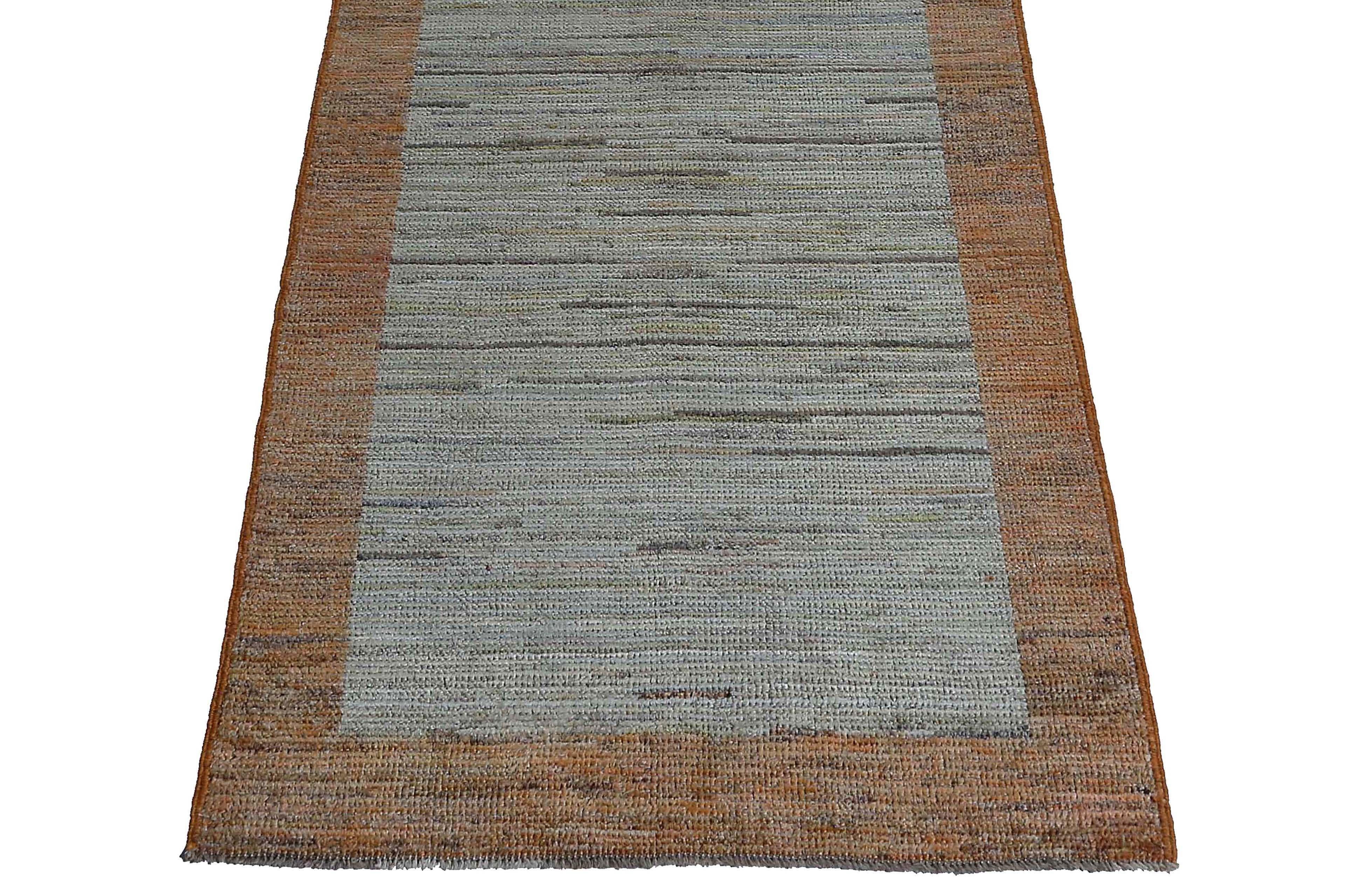 Solid Blue and Brown Turkish Runner For Sale 3