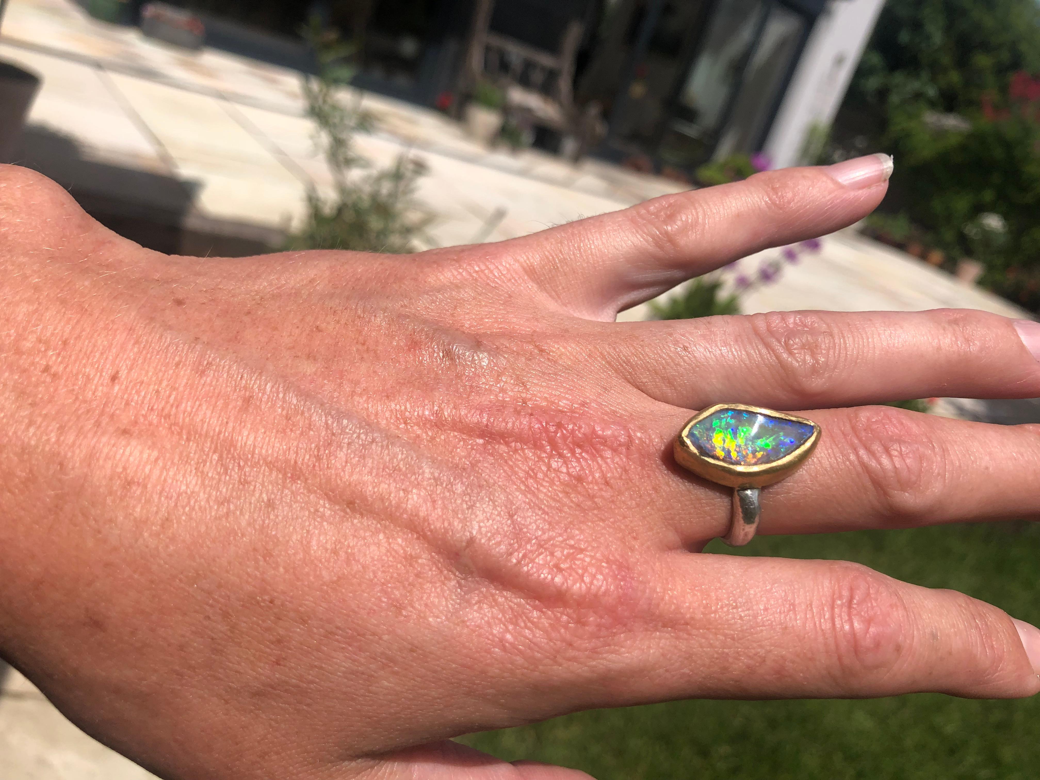 Solid Boulder Opal Ring with 22 Karat Gold and Silver 4