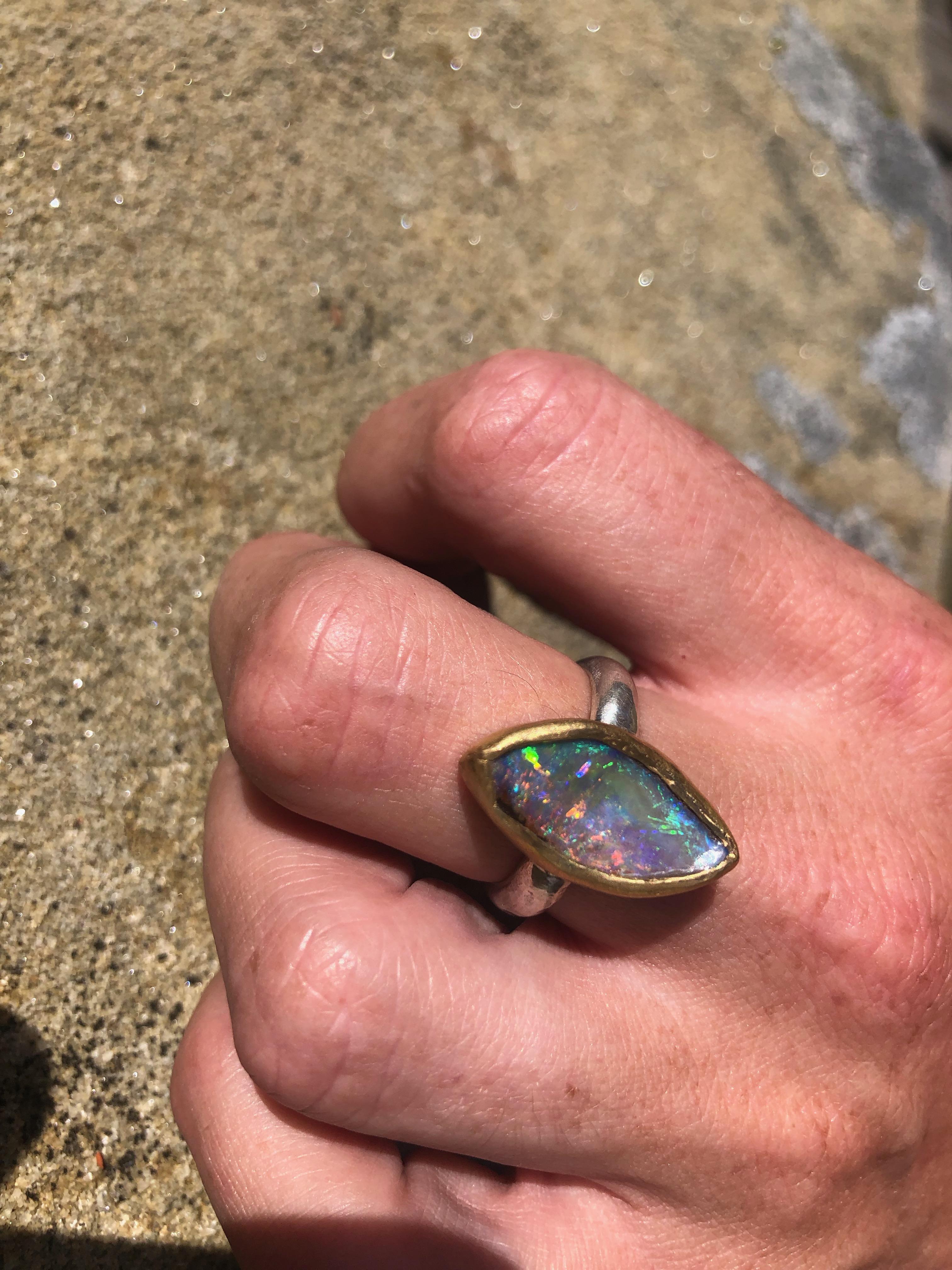 Solid Boulder Opal Ring with 22 Karat Gold and Silver 5