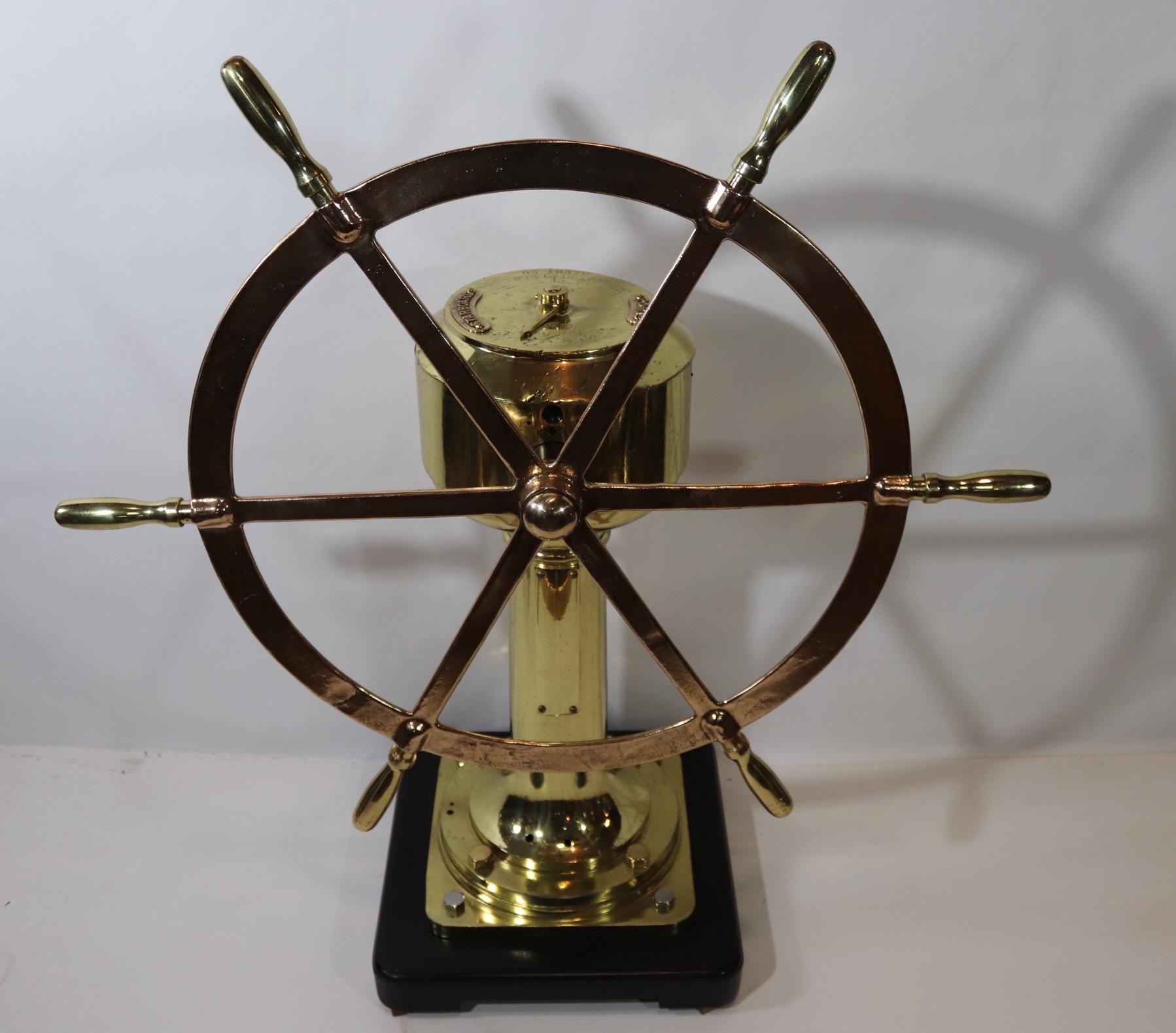 Solid Bras Ships Wheel on Pedestal In Good Condition In Norwell, MA