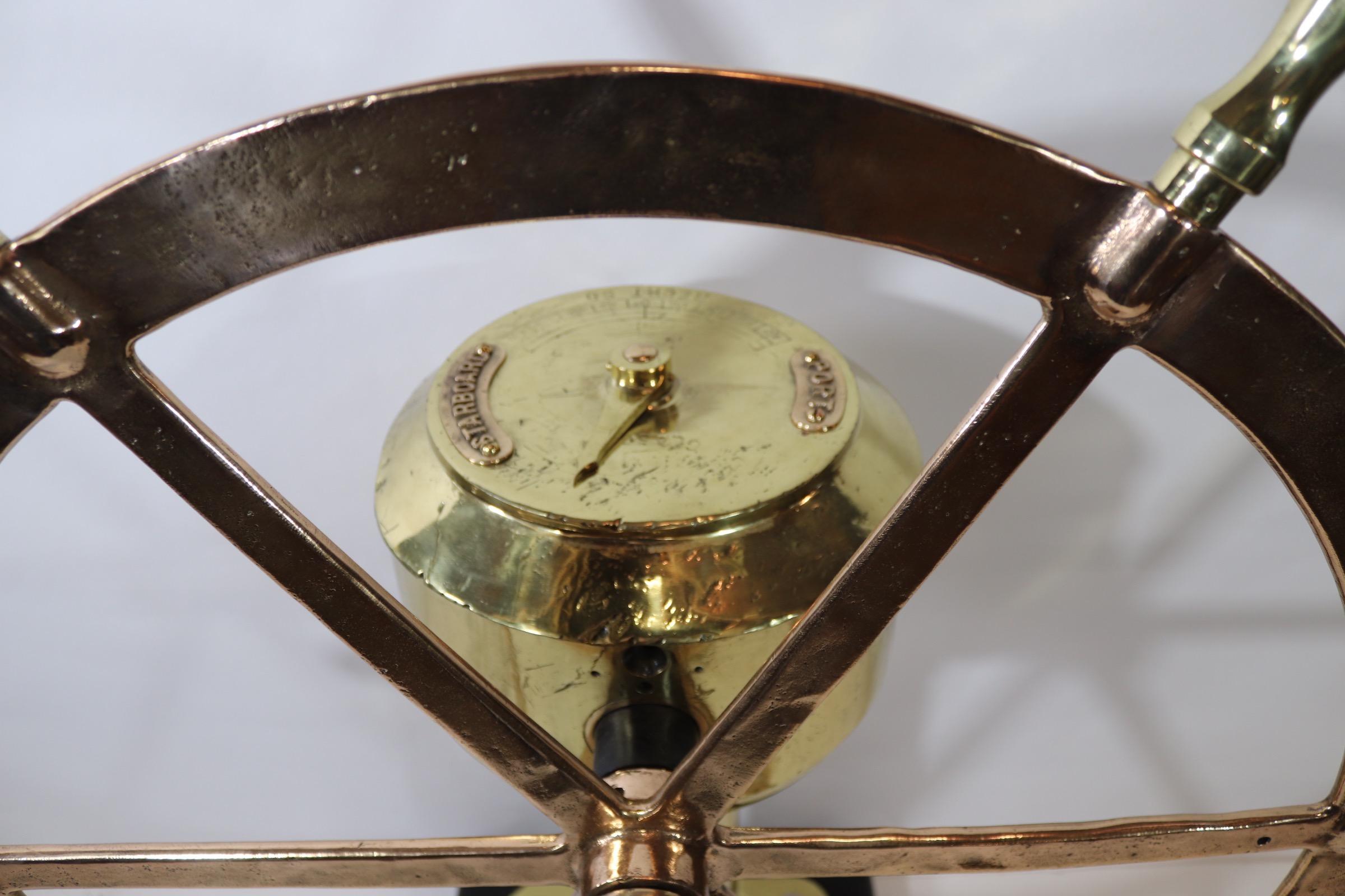 Early 20th Century Solid Bras Ships Wheel on Pedestal