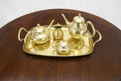 Solid Brass 5 Pcs Teas Set Tray Two Pots Cream Sugar Heavy Gage Brass