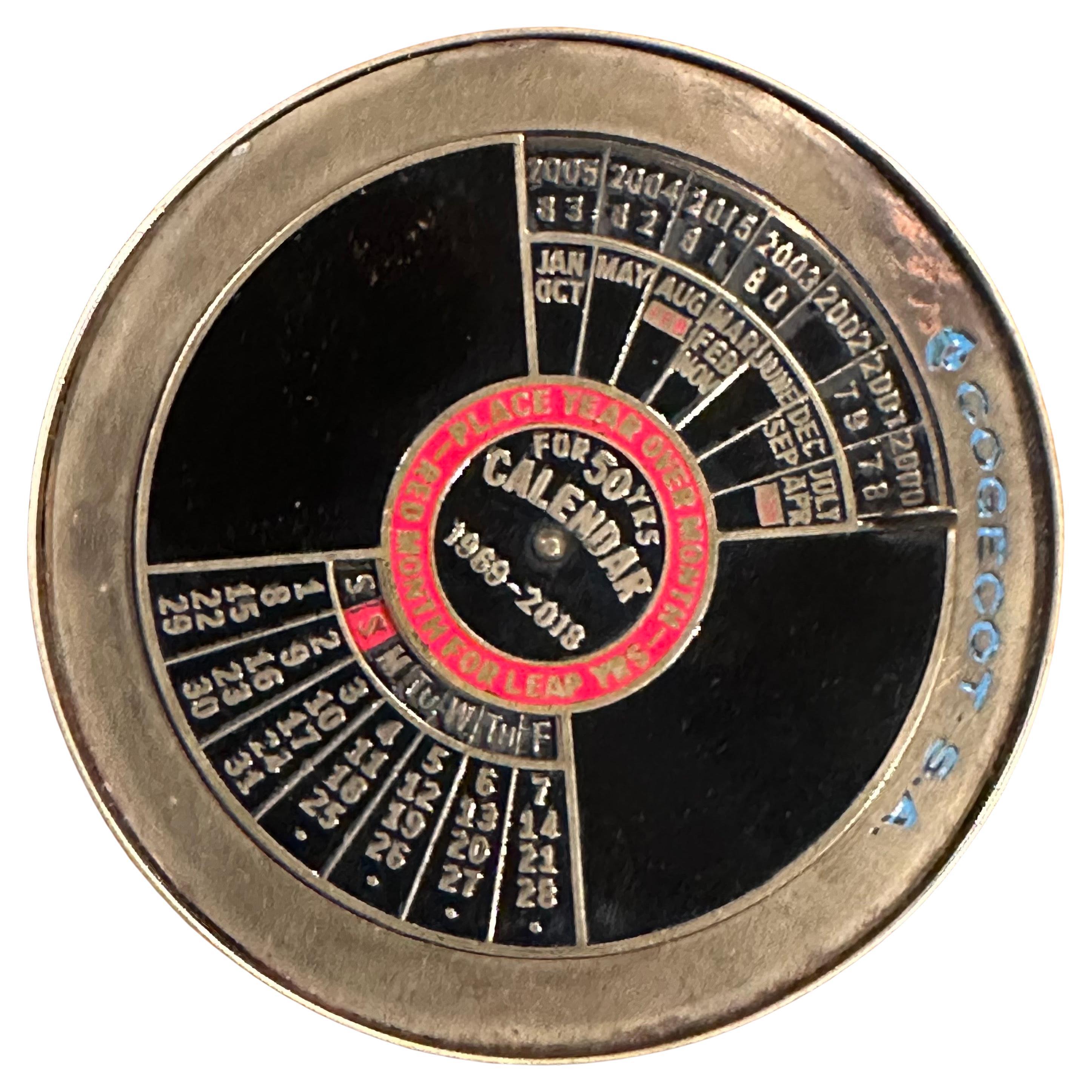 Solid Brass 50 Year Calendar Dial / Paperweight by Cogecot S.A. 1969 to 2018