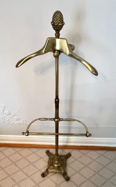 Solid Brass Adjustable Valet With Wallet Pants and Coat Holder and Acorn Detail
