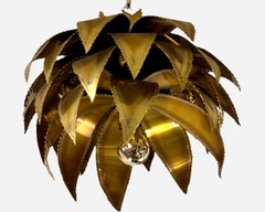 Pendelleuchte "Agave" aus massivem Messing, Christian Techoueyres, Frankreich, um 1970