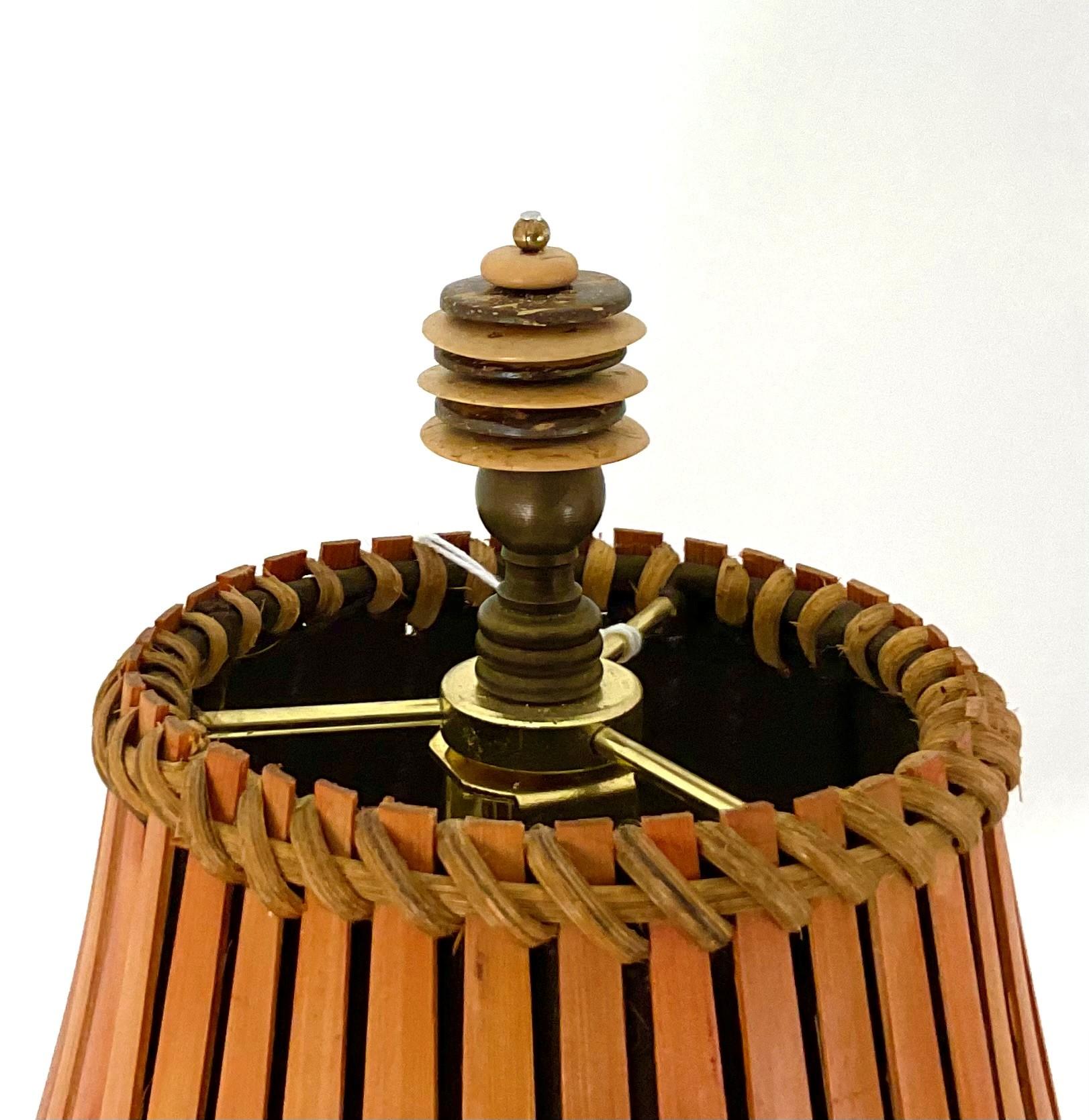 Solid Brass and Bamboo Elephant Sconces with Bamboo Shades In Good Condition For Sale In West Palm Beach, FL