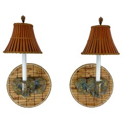 Solid Brass and Bamboo Elephant Sconces with Bamboo Shades