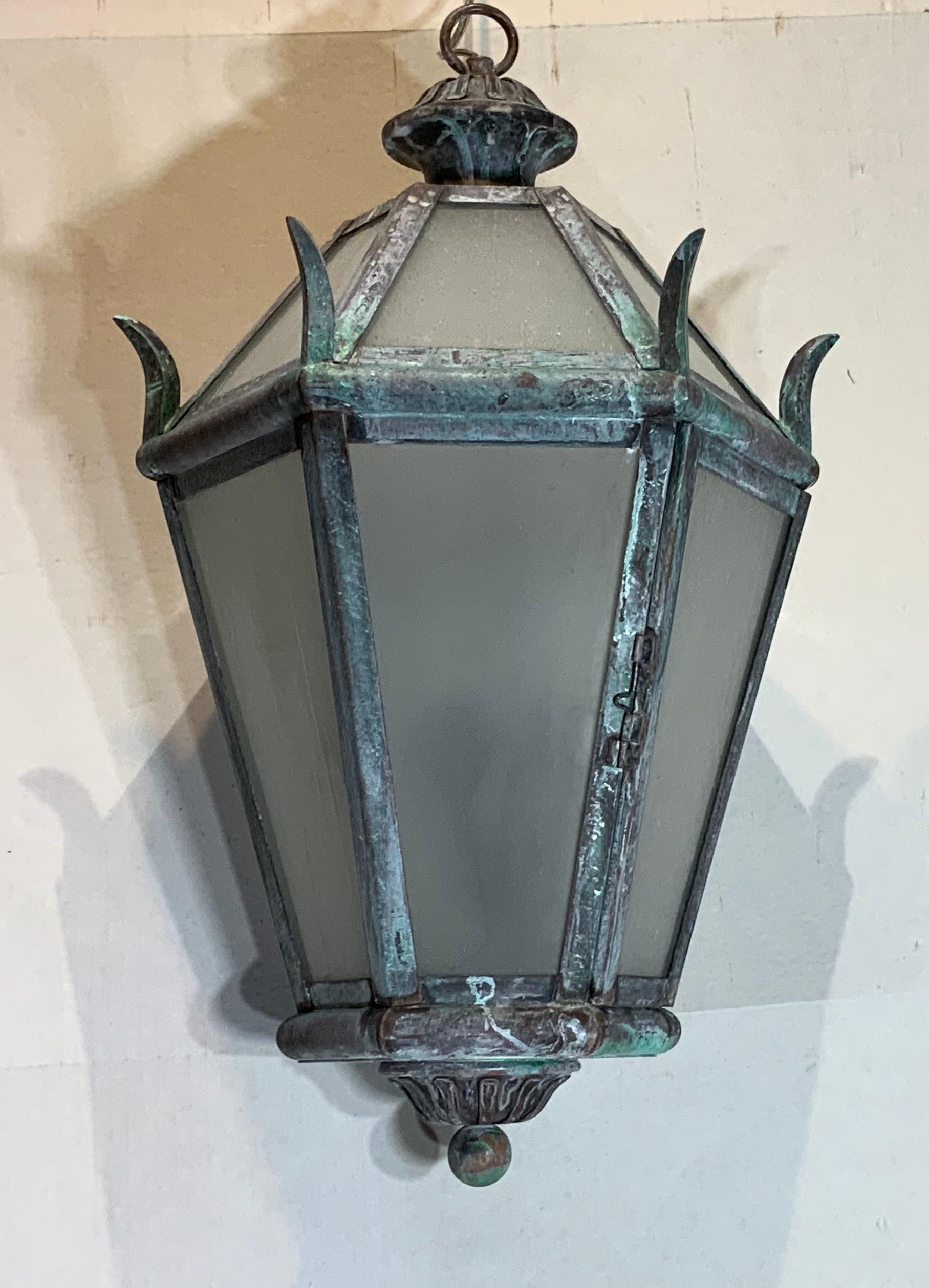 Contemporary Solid Brass and Bronze Hanging Lantern