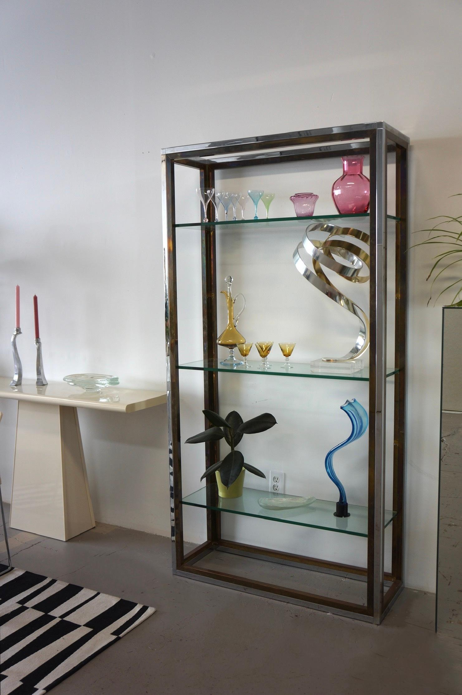 Solid Brass and chrome with glass shelving unit  For Sale 2