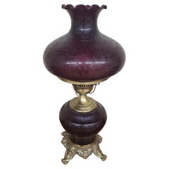 Solid Brass and Cranberry Glass Parlor Lamp