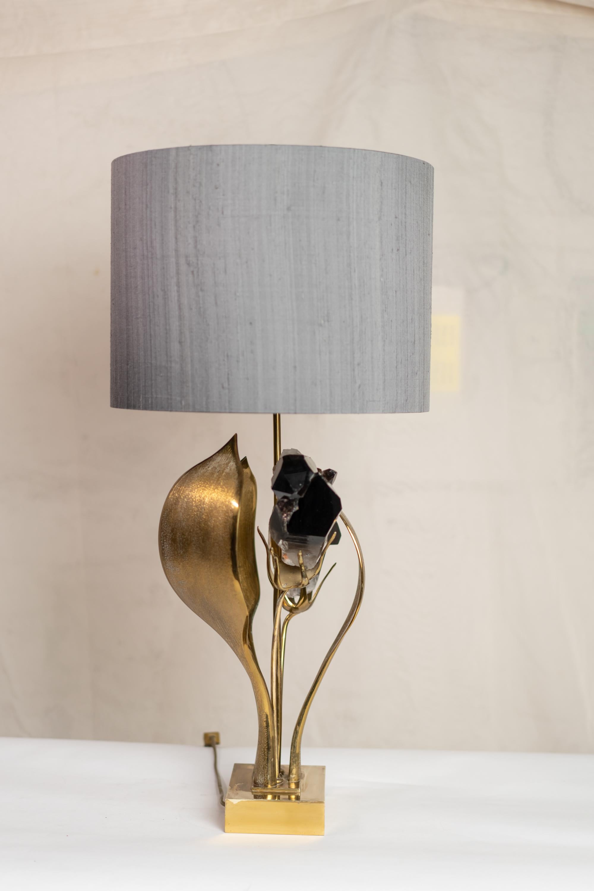 French Solid Brass and Gilt Bronze Table Lamp by Willy Daro