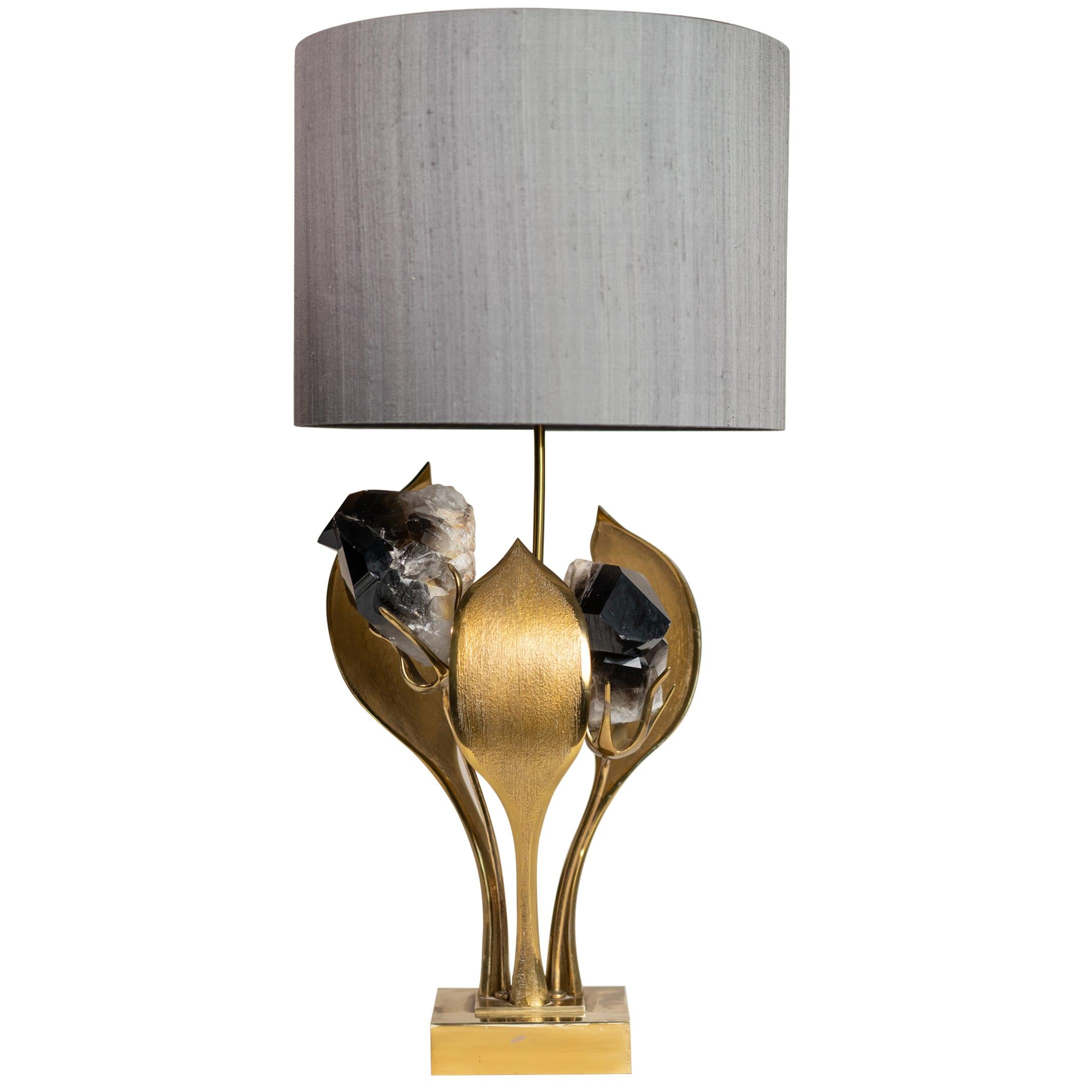Solid Brass and Gilt Bronze Table Lamp by Willy Daro