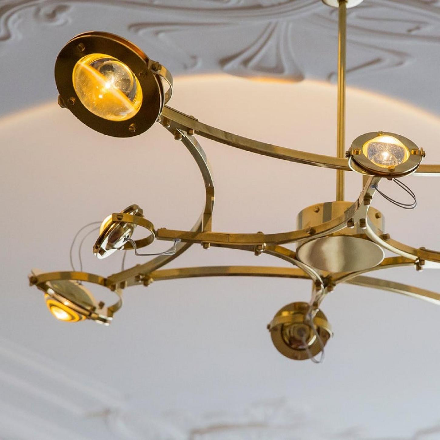 Other Solid Brass and Glass Flush Mount Chandelier 