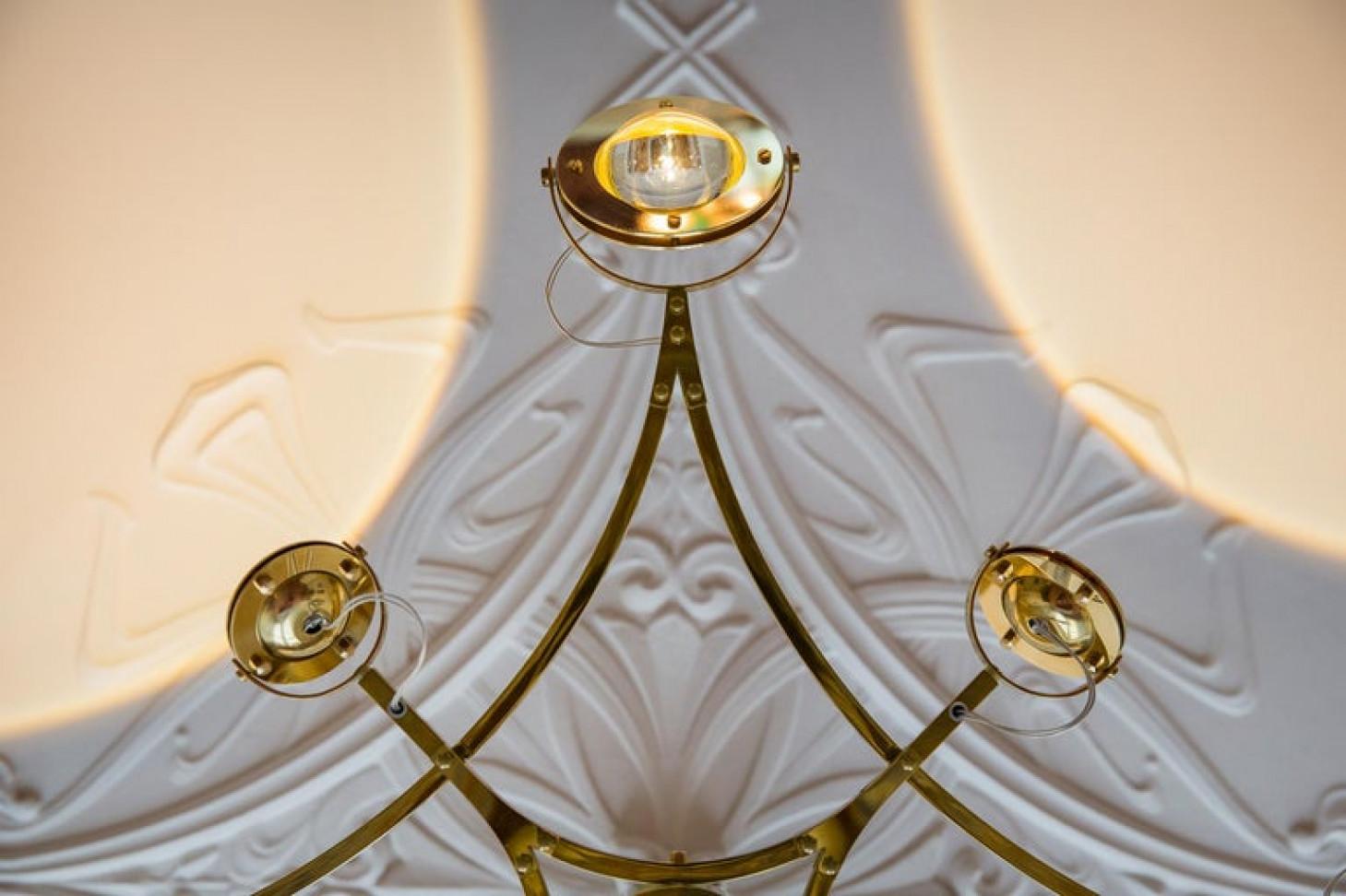 Contemporary Solid Brass and Glass Flush Mount Chandelier 
