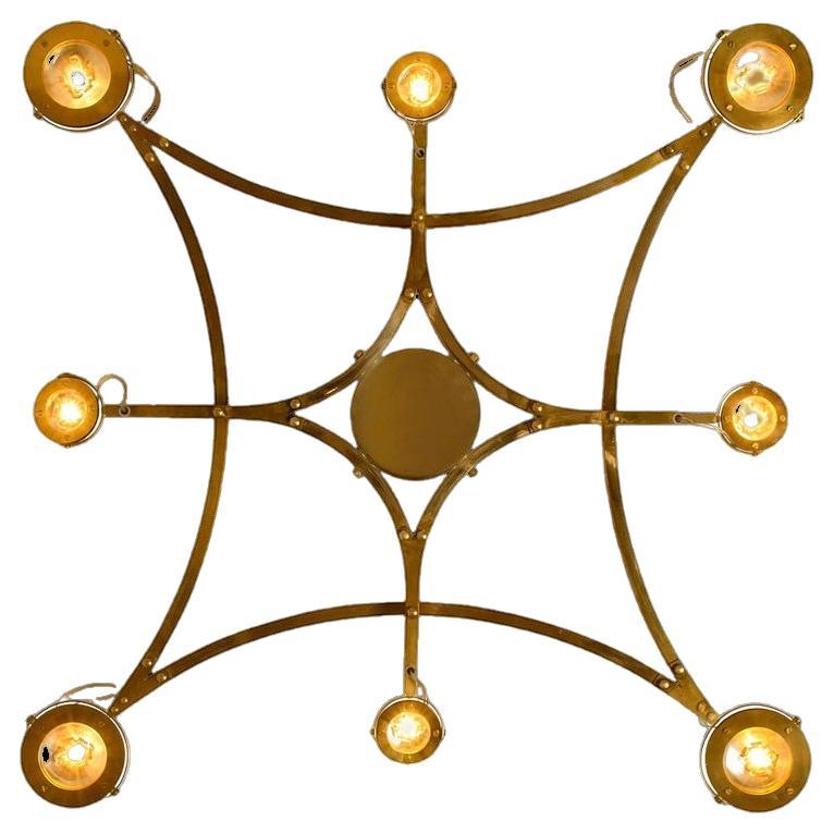 Solid Brass and Glass Flush Mount Chandelier "Jewel" For Sale