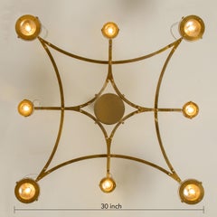 Solid Brass and Glass Flushmount Chandelier "Jewel" For Tineke