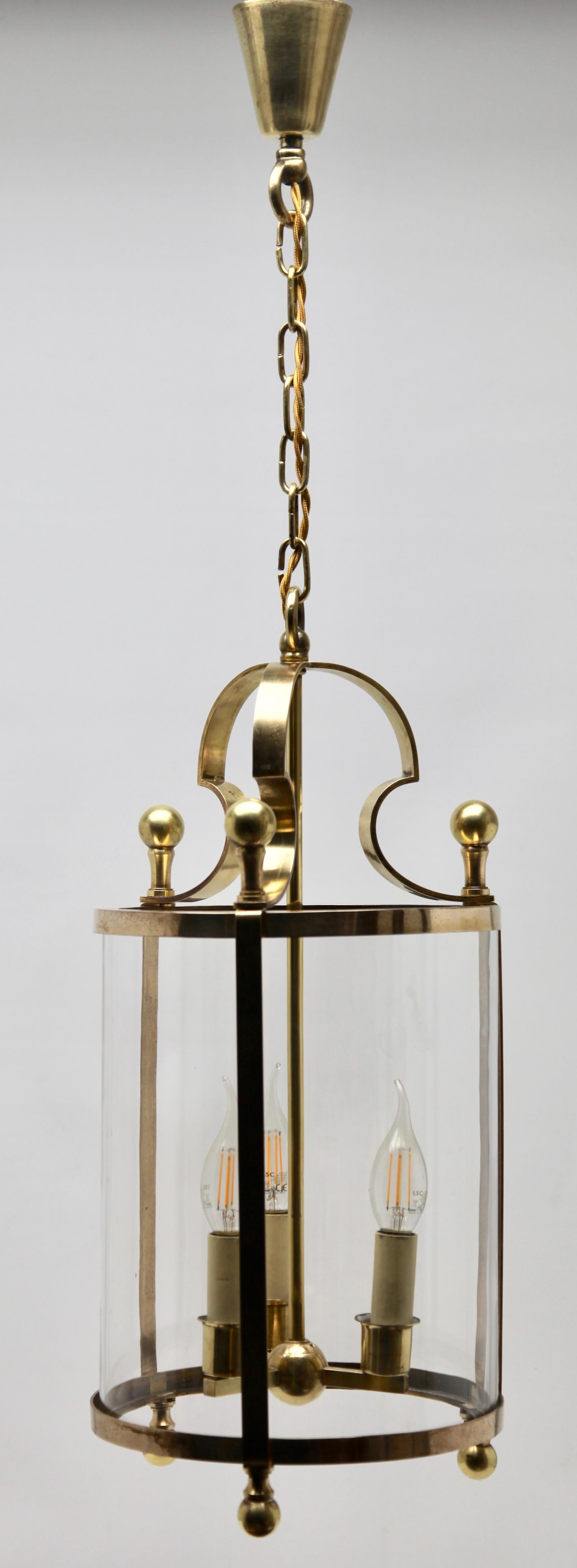 Empire Solid Brass and Glass Lantern or Pendant Lamp For Sale