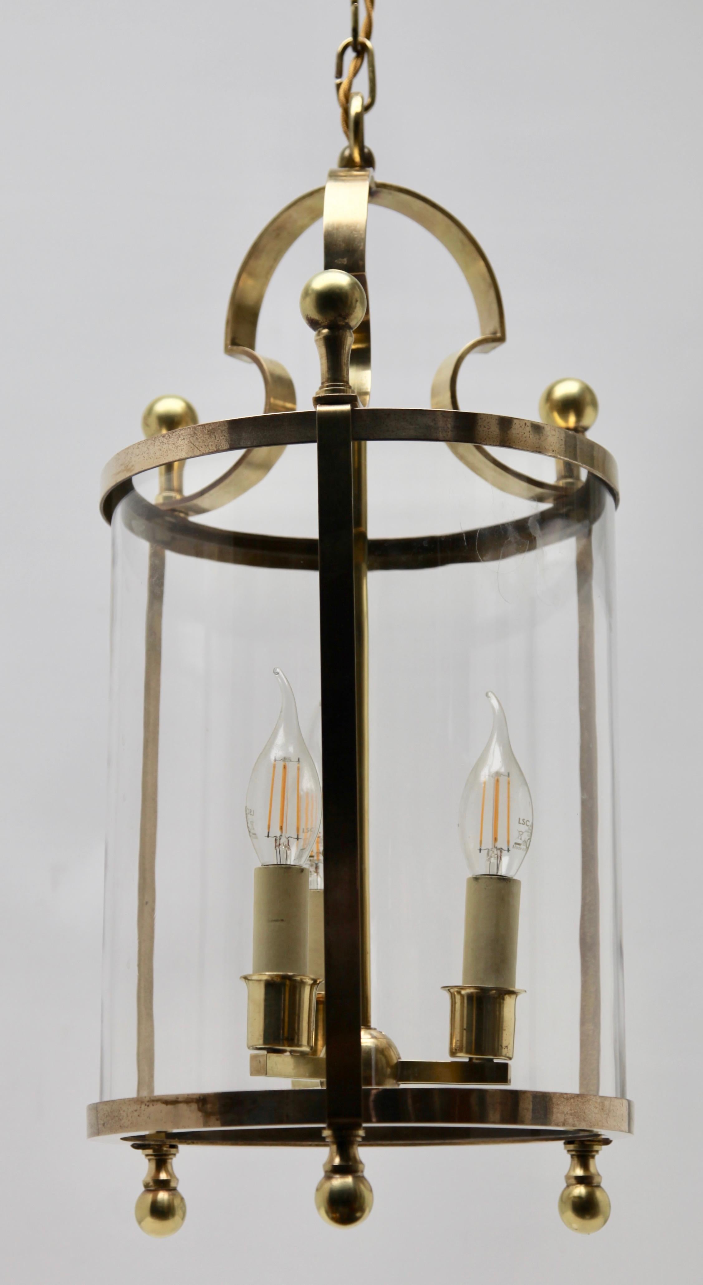 Hand-Crafted Solid Brass and Glass Lantern or Pendant Lamp For Sale