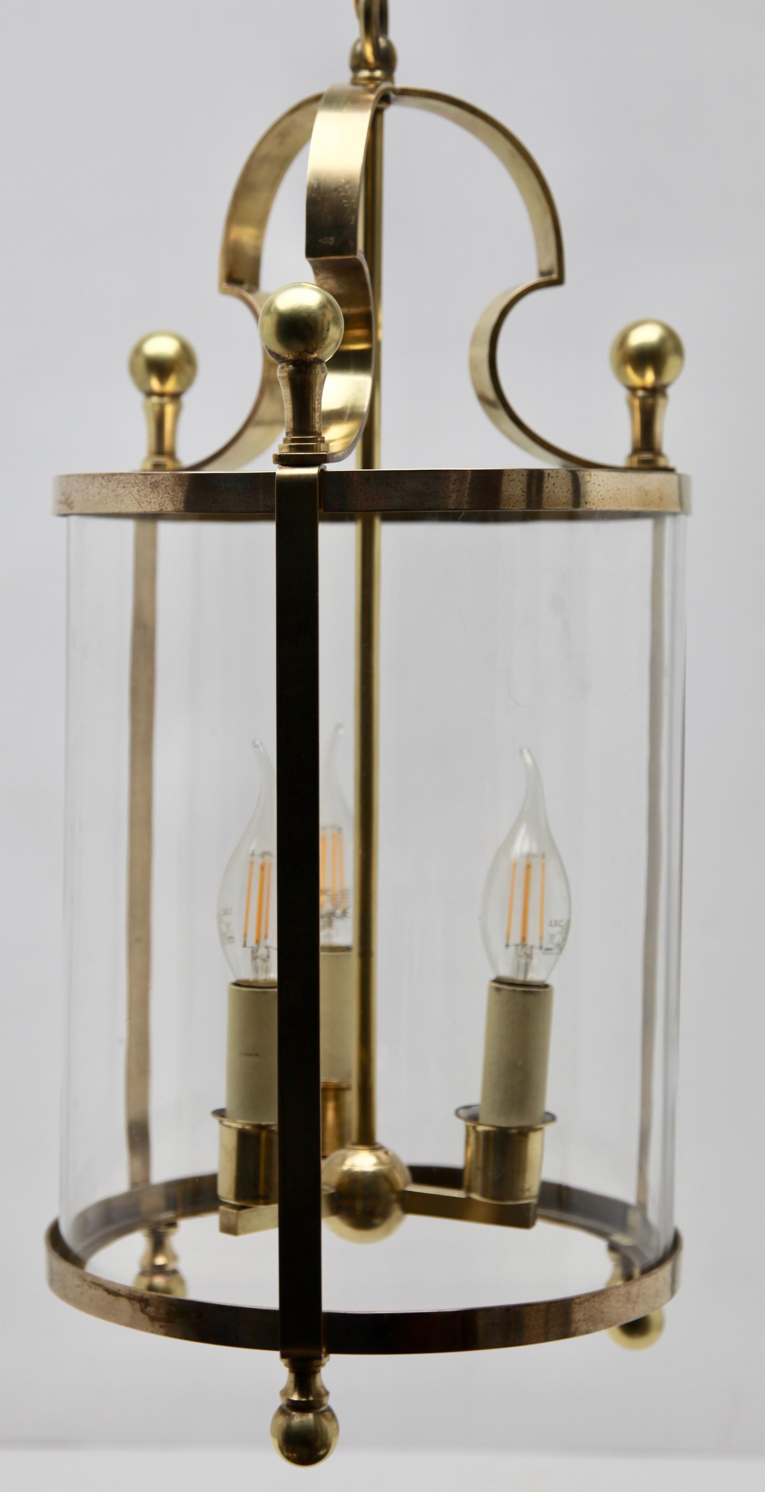 Solid Brass and Glass Lantern or Pendant Lamp In Good Condition For Sale In Verviers, BE