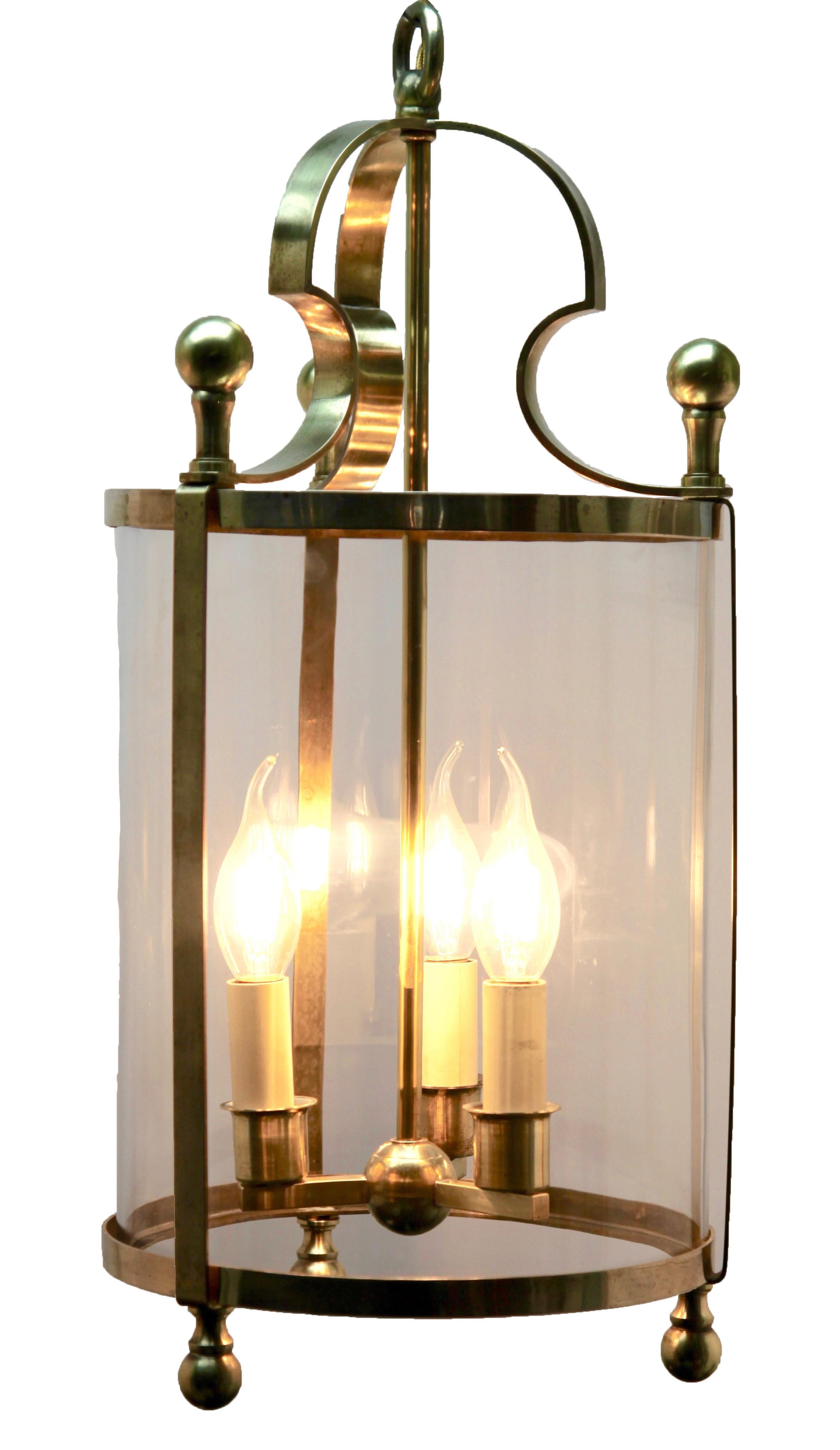 Mid-20th Century Solid Brass and Glass Lantern or Pendant Lamp For Sale