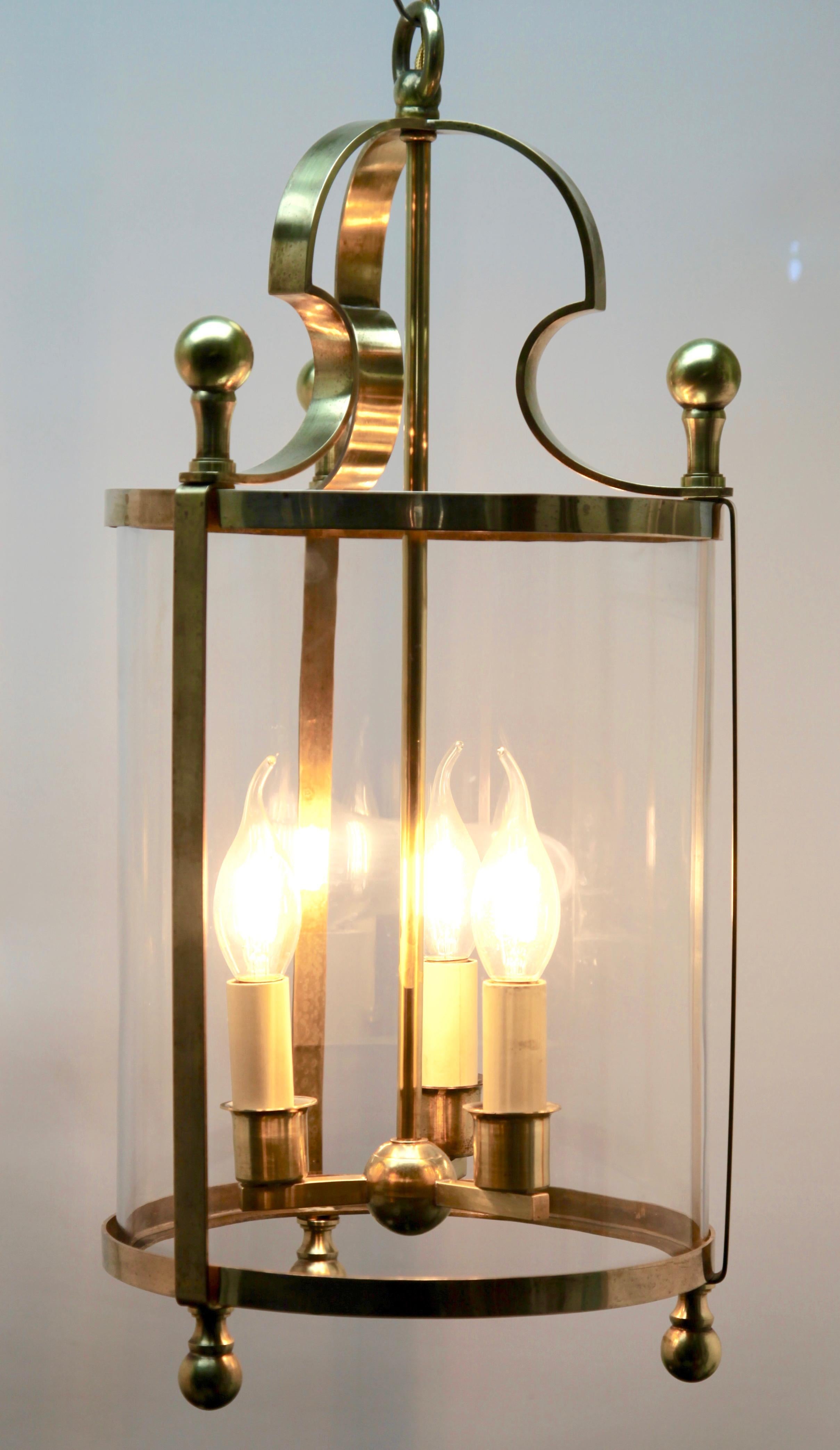 Solid Brass and Glass Lantern or Pendant Lamp For Sale 1