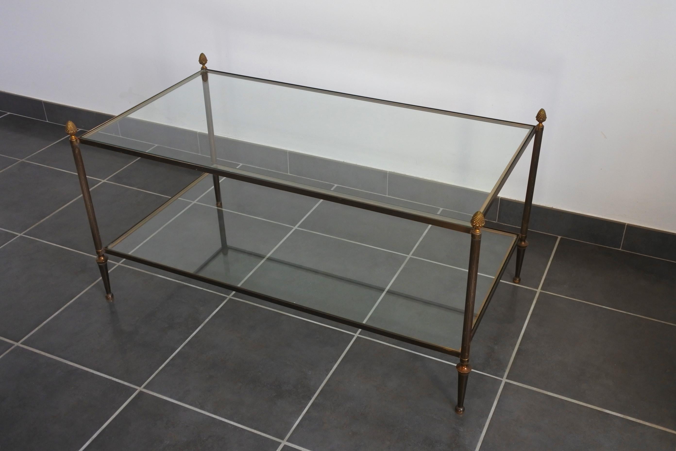 French Solid Brass and Glass Two-Tier Coffee Table