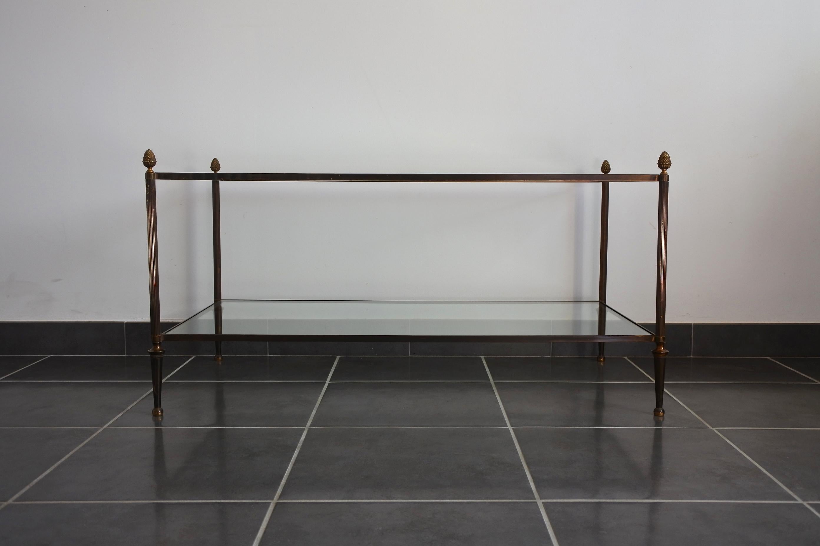 Solid Brass and Glass Two-Tier Coffee Table In Good Condition In La Teste De Buch, FR