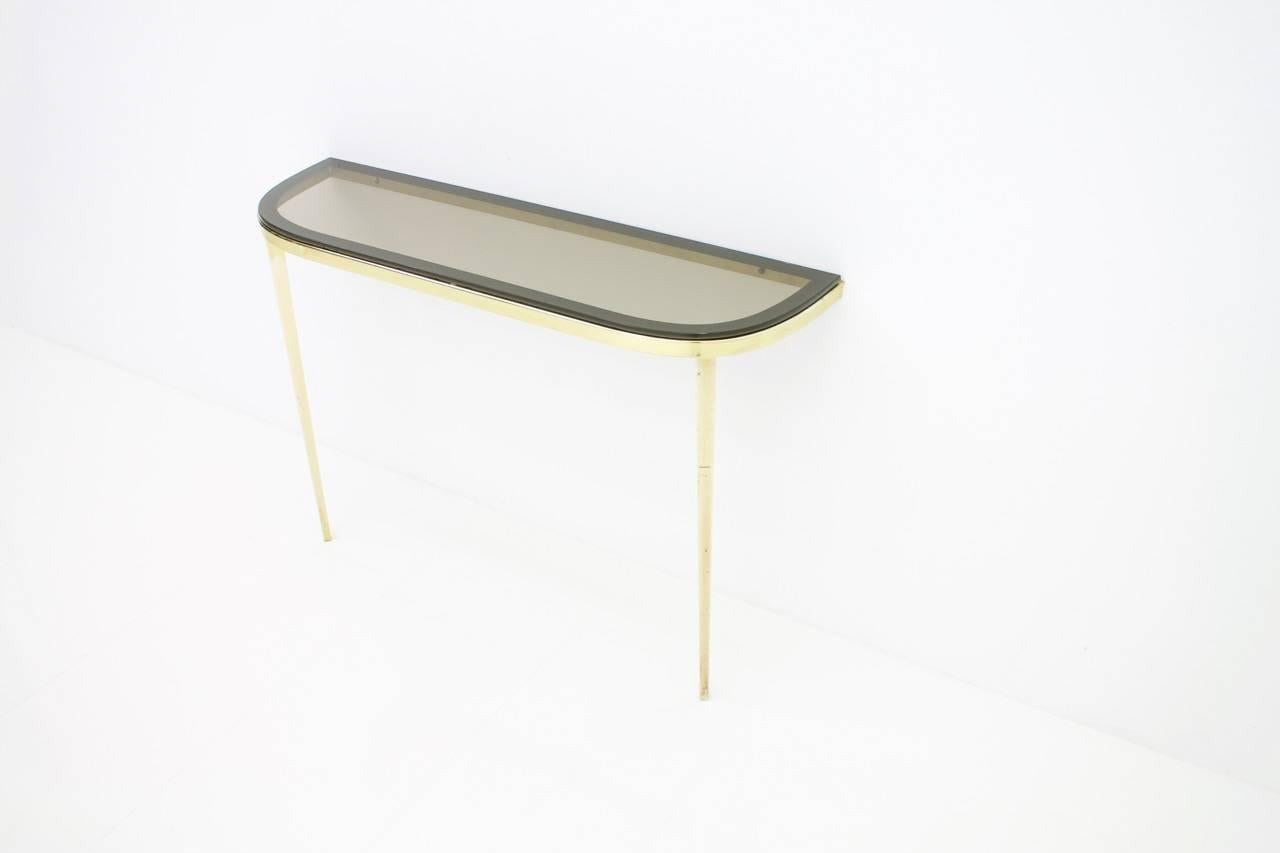 Solid Brass and Glass Wall Console, 1960s (Hollywood Regency) im Angebot