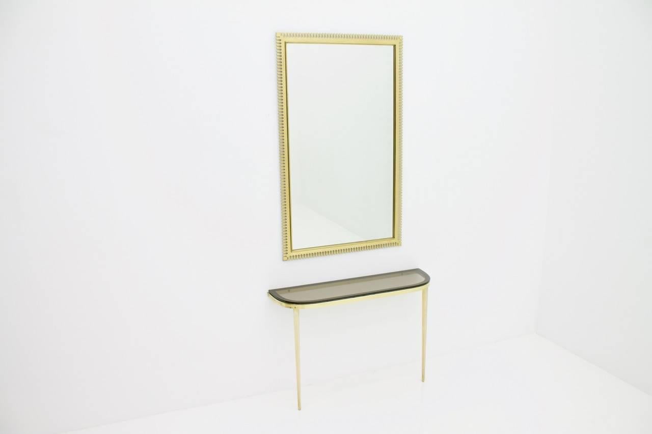 Solid Brass and Glass Wall Console, 1960s (Messing) im Angebot