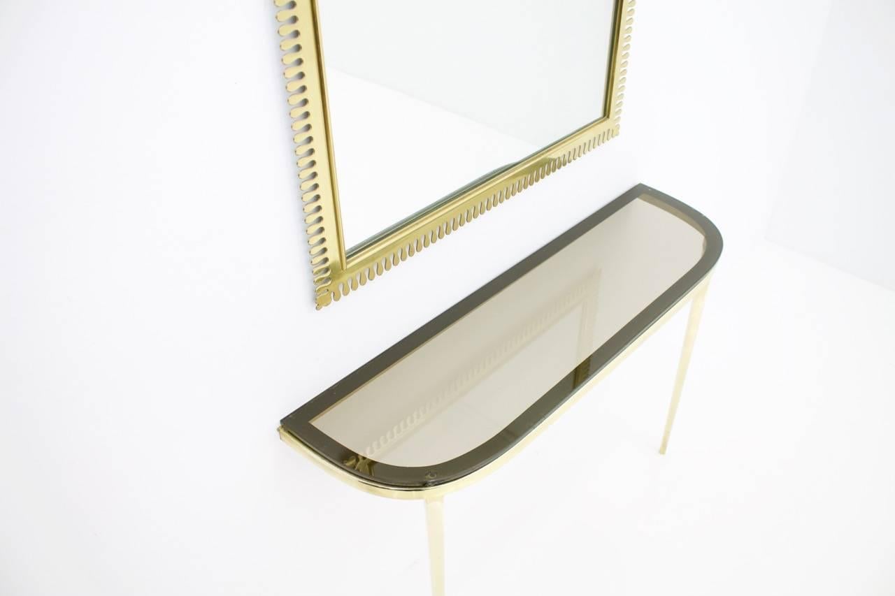 Solid Brass and Glass Wall Console, 1960s im Angebot 1