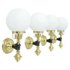 Andre Arbus Style Heavy Solid Brass and Glass Wall Lights 1970s 