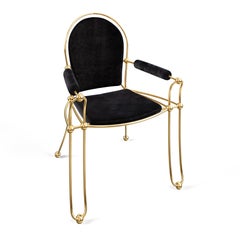 Solid Brass Dining Chair With Horse Hide Upholstery