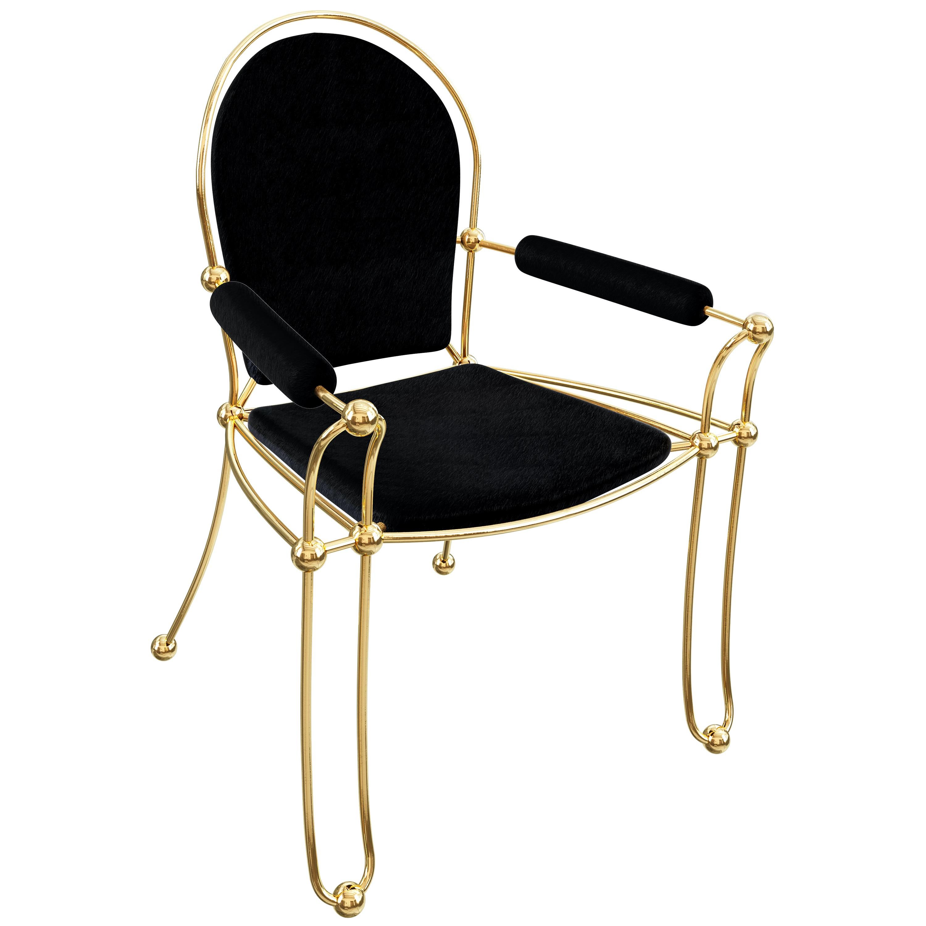 Solid Brass Dining Chair With Horse Hide Upholstery