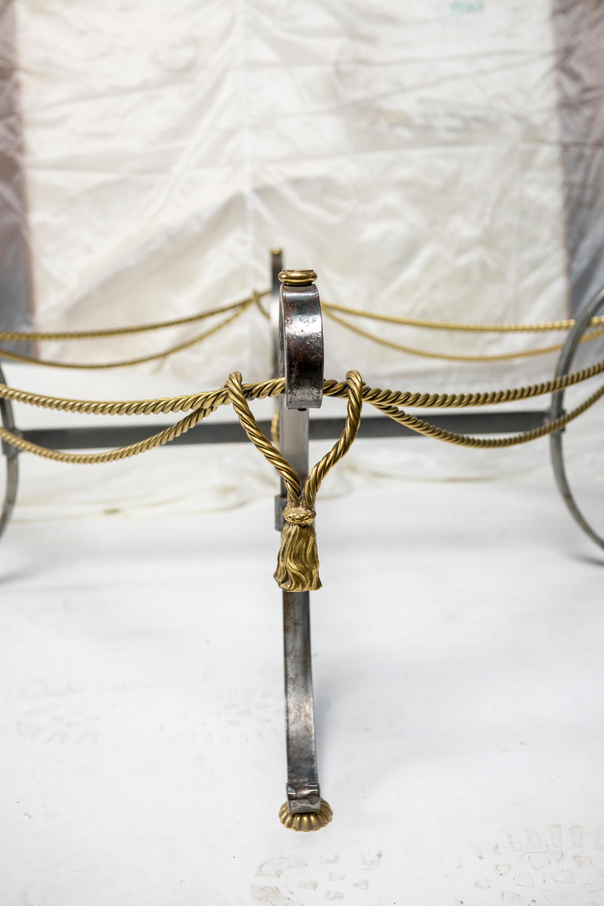 Solid Brass and Steel Rope Twist Coffee Table in the Style of Maison Jansen In Good Condition For Sale In Montreal, QC