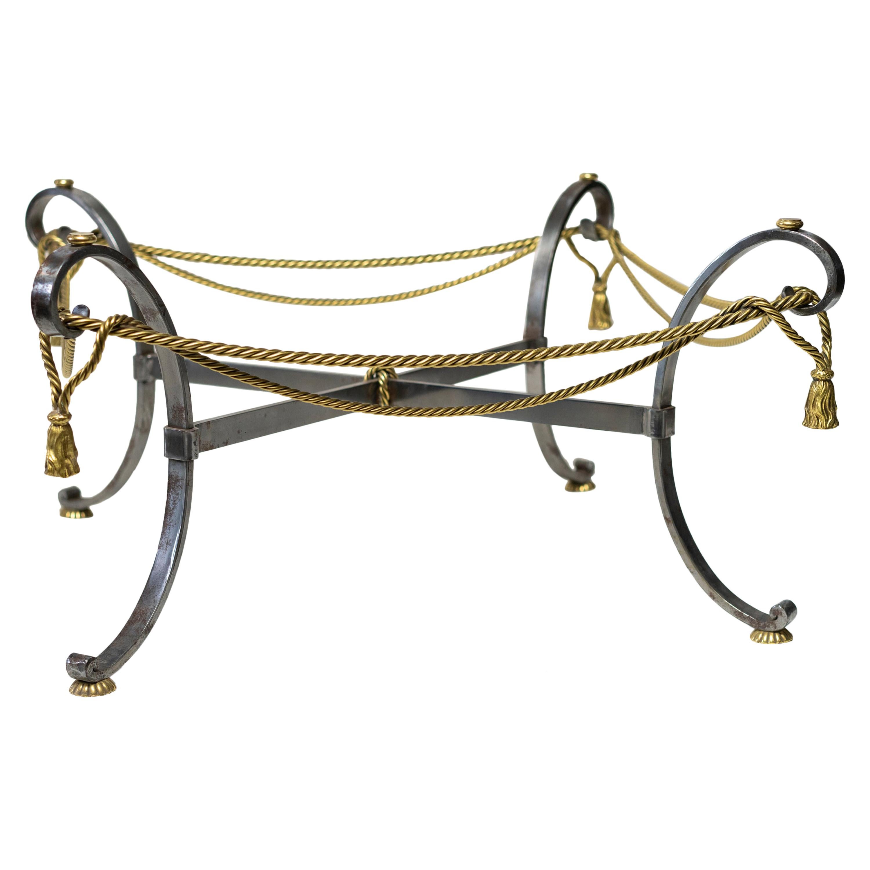 Solid Brass and Steel Rope Twist Coffee Table in the Style of Maison Jansen For Sale