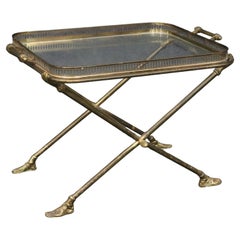 Solid Brass Andre Arbus Attributed Glass Top Serving Table W Cast Feet and Hands