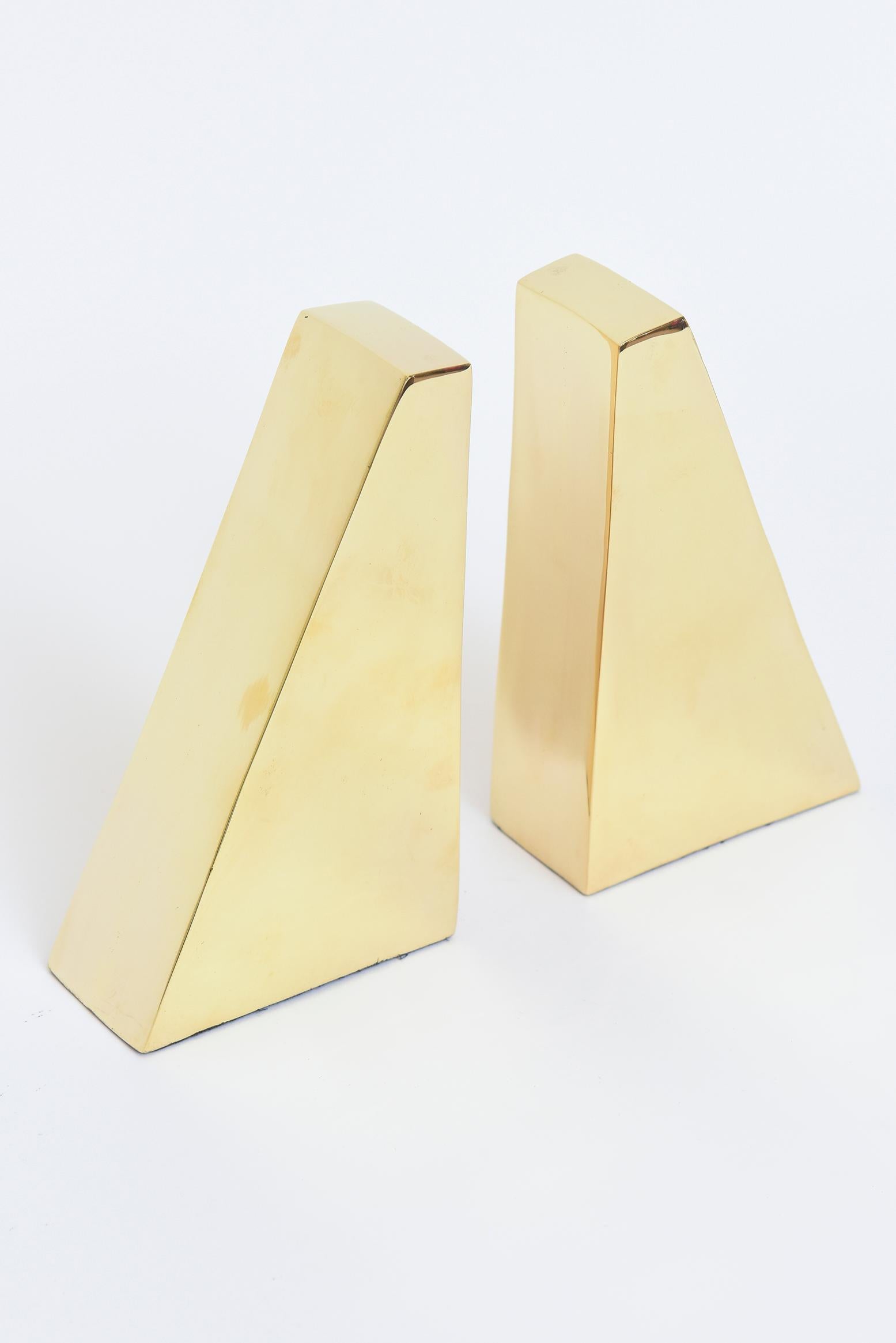 Solid Brass Angled Mid Century Book Ends Pair Of 6
