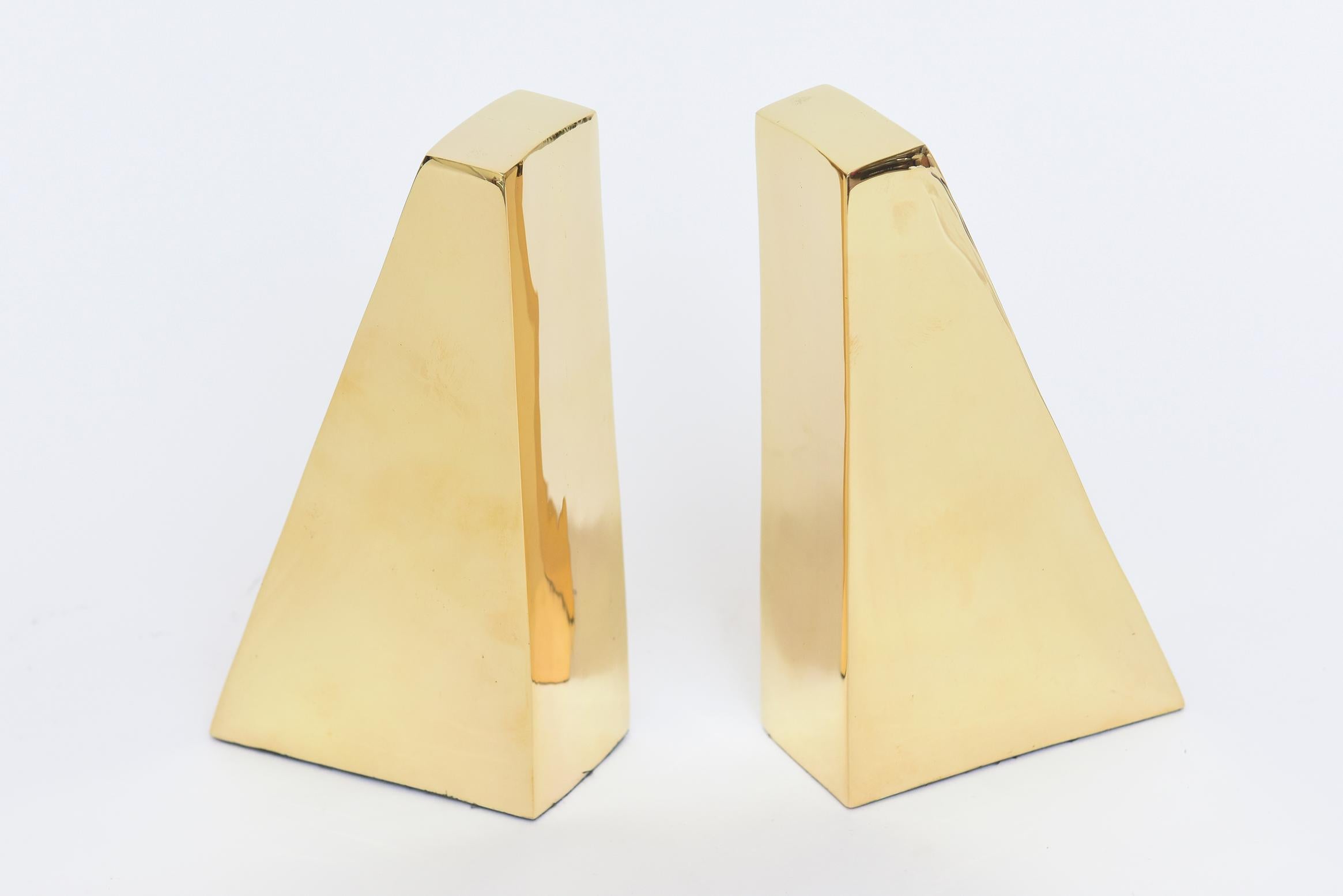 Mid-Century Modern Solid Brass Angled Mid Century Book Ends Pair Of
