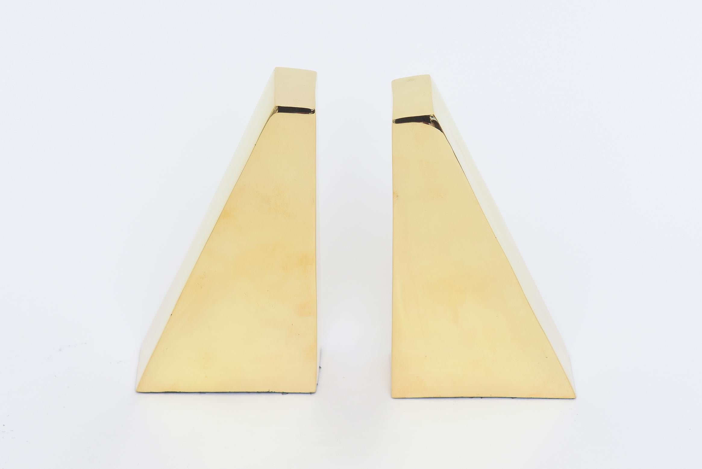 Mid-20th Century Solid Brass Angled Mid Century Book Ends Pair Of