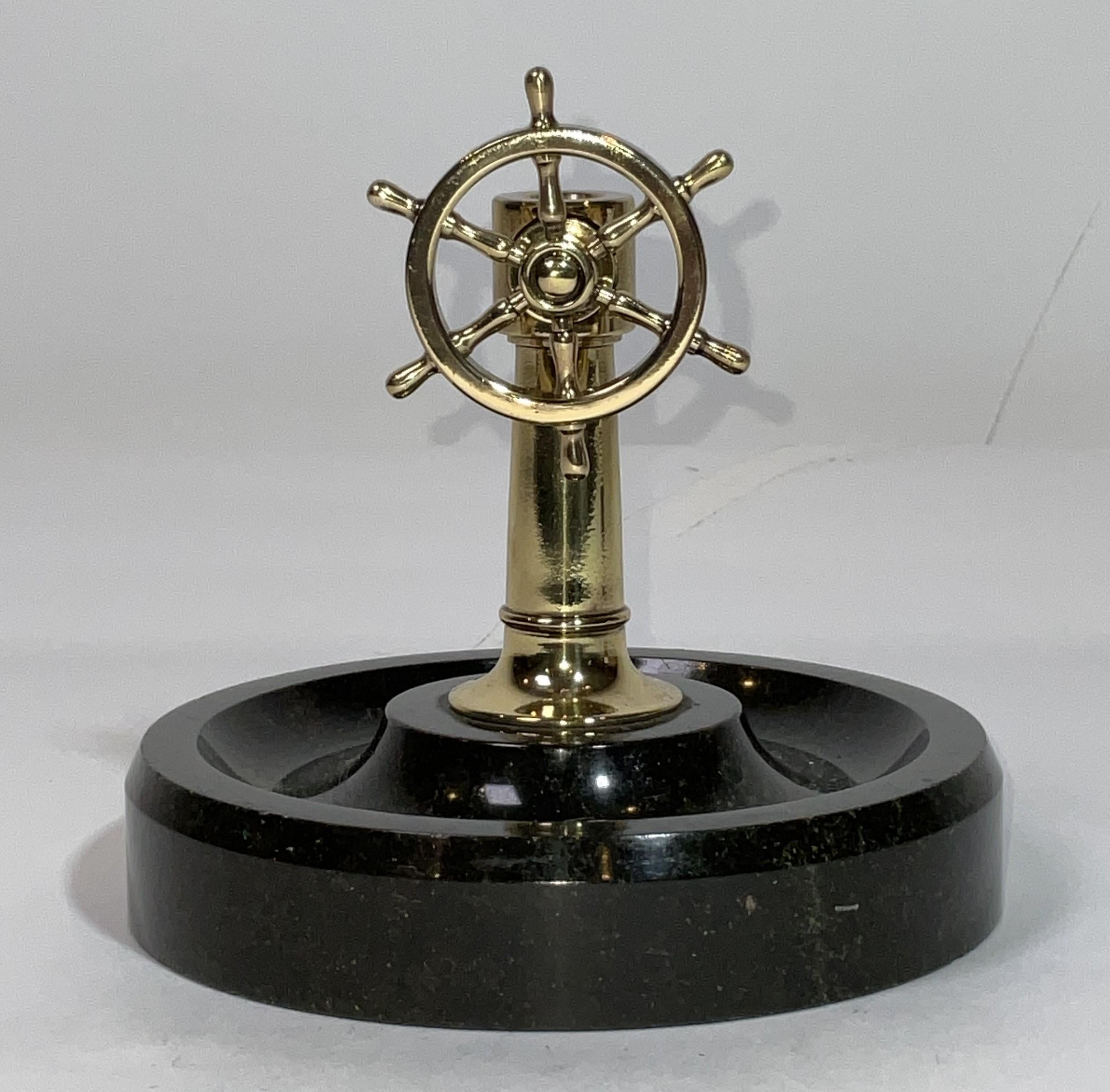 Solid Brass Antique Ship Wheel Cigar Cutter In Good Condition For Sale In Norwell, MA